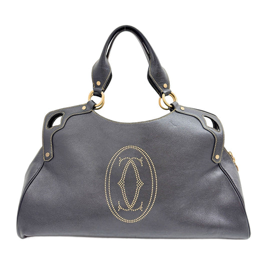 Marcello in Black Leather and Gold Details Shoulder Bag
