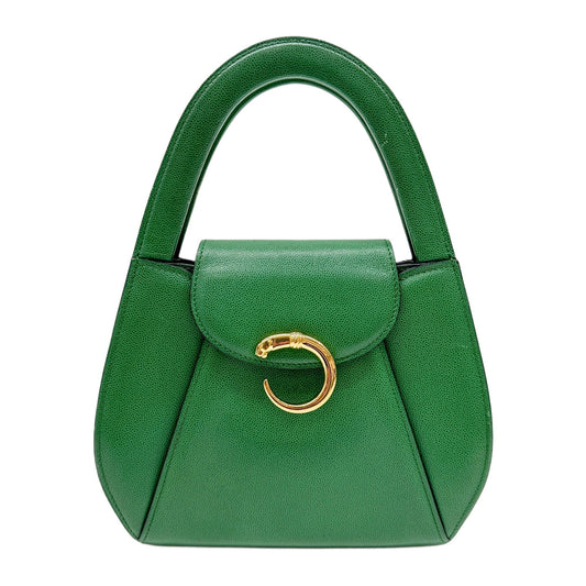 Panthere in Green Texturized Leather with Gold Buckle Hadle Bag