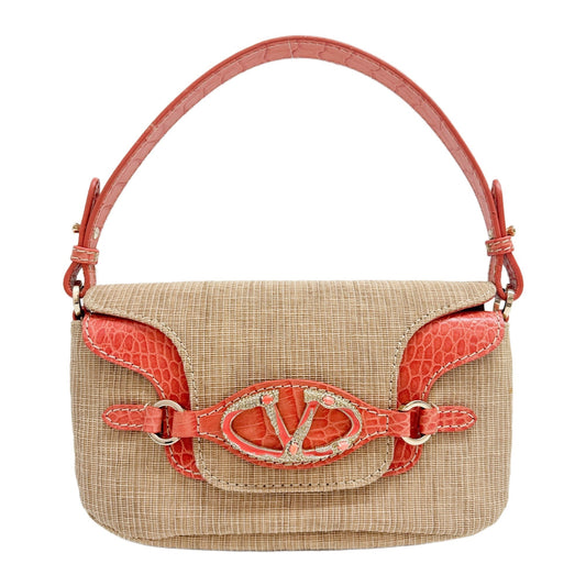 Raffia with Pink Salmon Leather Shoulder Bag
