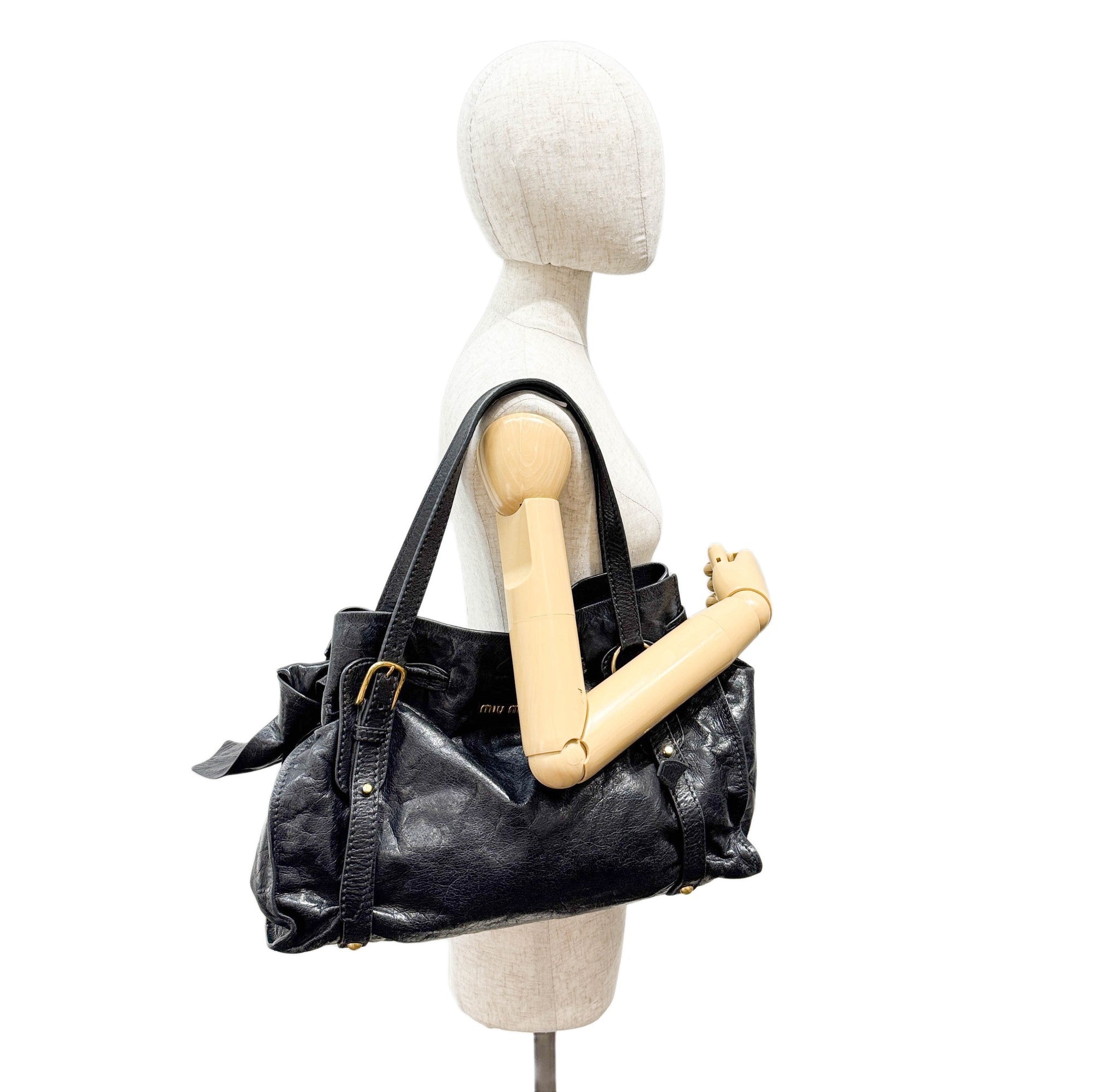 Black Leather Bow Bag Shoulder Bag