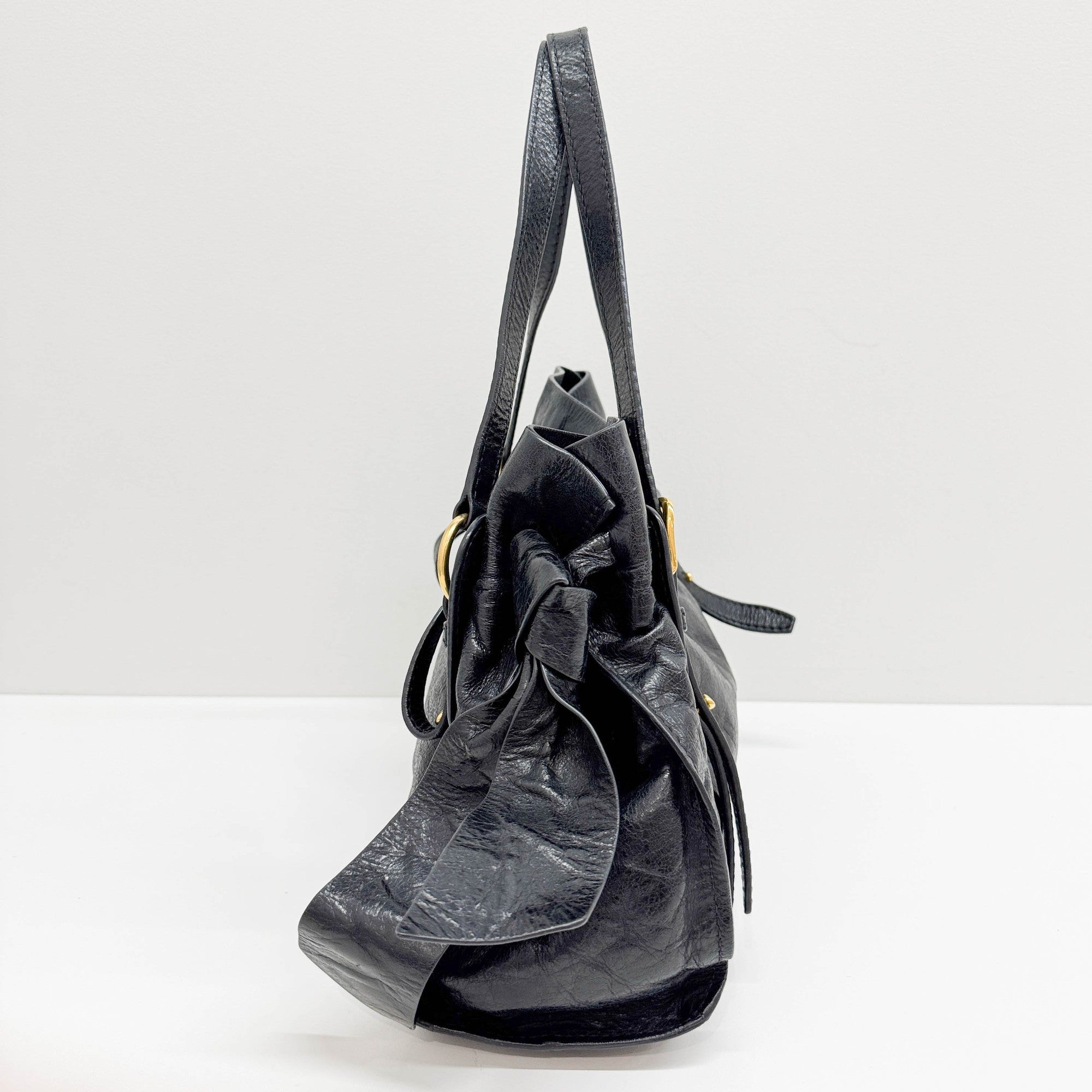 Black Leather Bow Bag Shoulder Bag