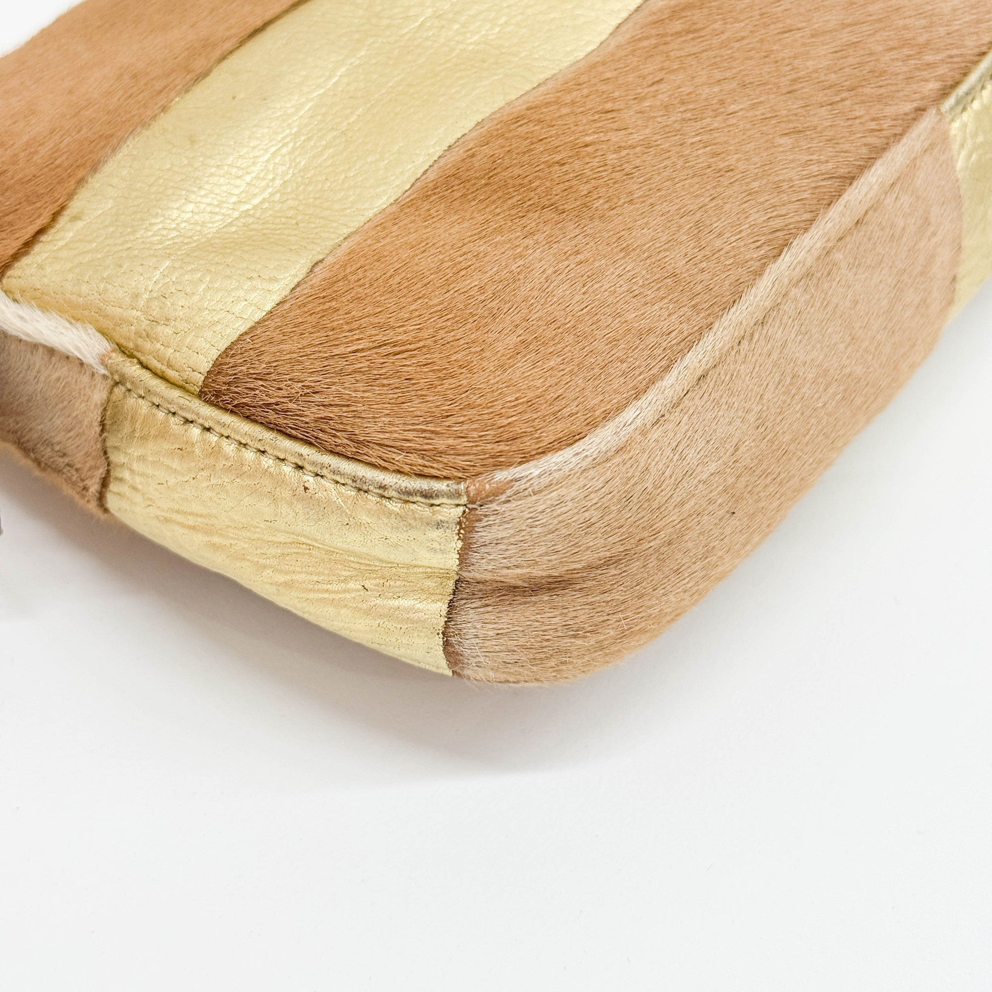 Baguette in Beige Pony Hair with Gold Details Shoulder Bag