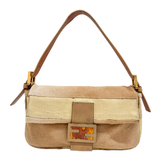 Baguette in Beige Pony Hair with Gold Details Shoulder Bag