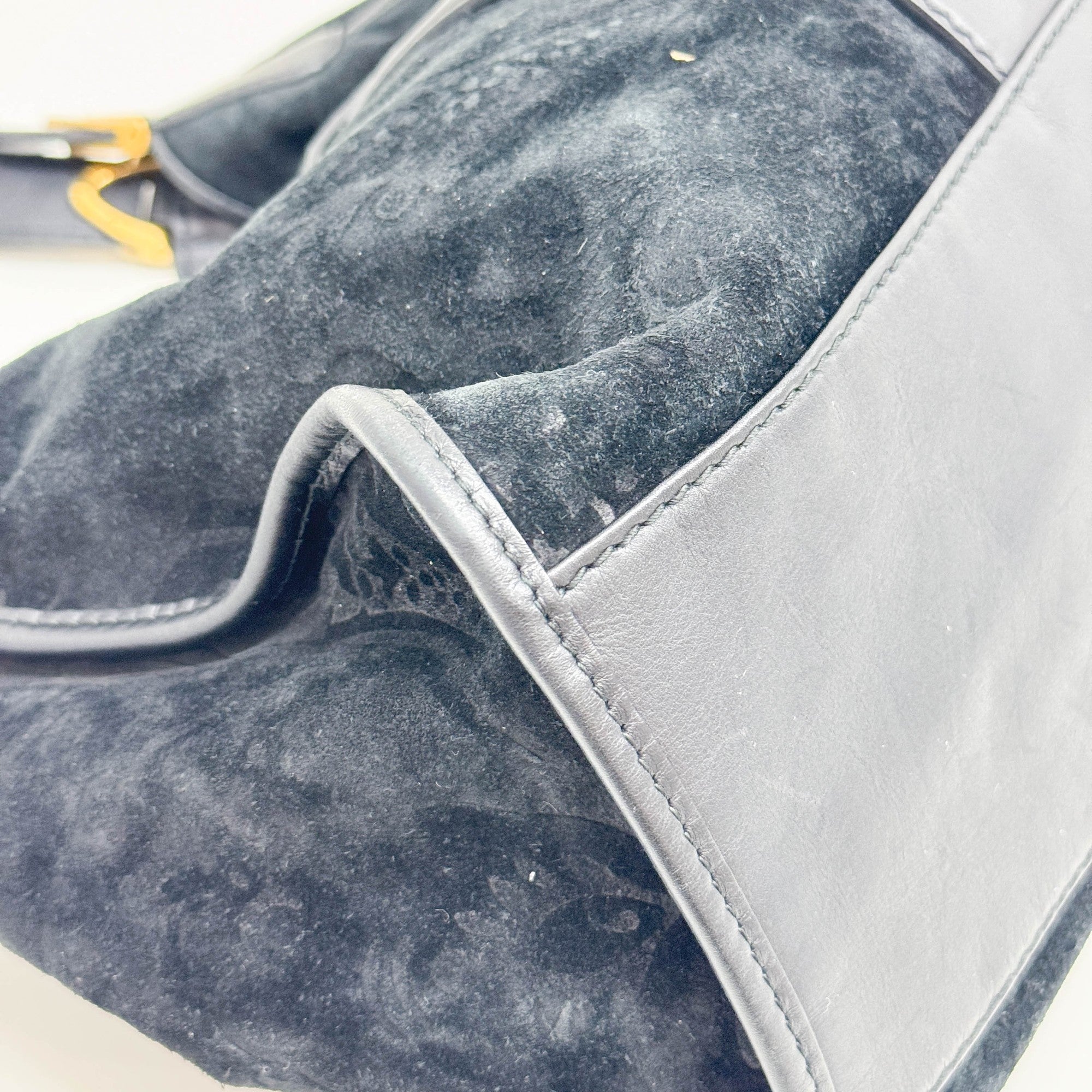 Stirrup in Black Jacquard with Gold Hardware Shoulder Bag