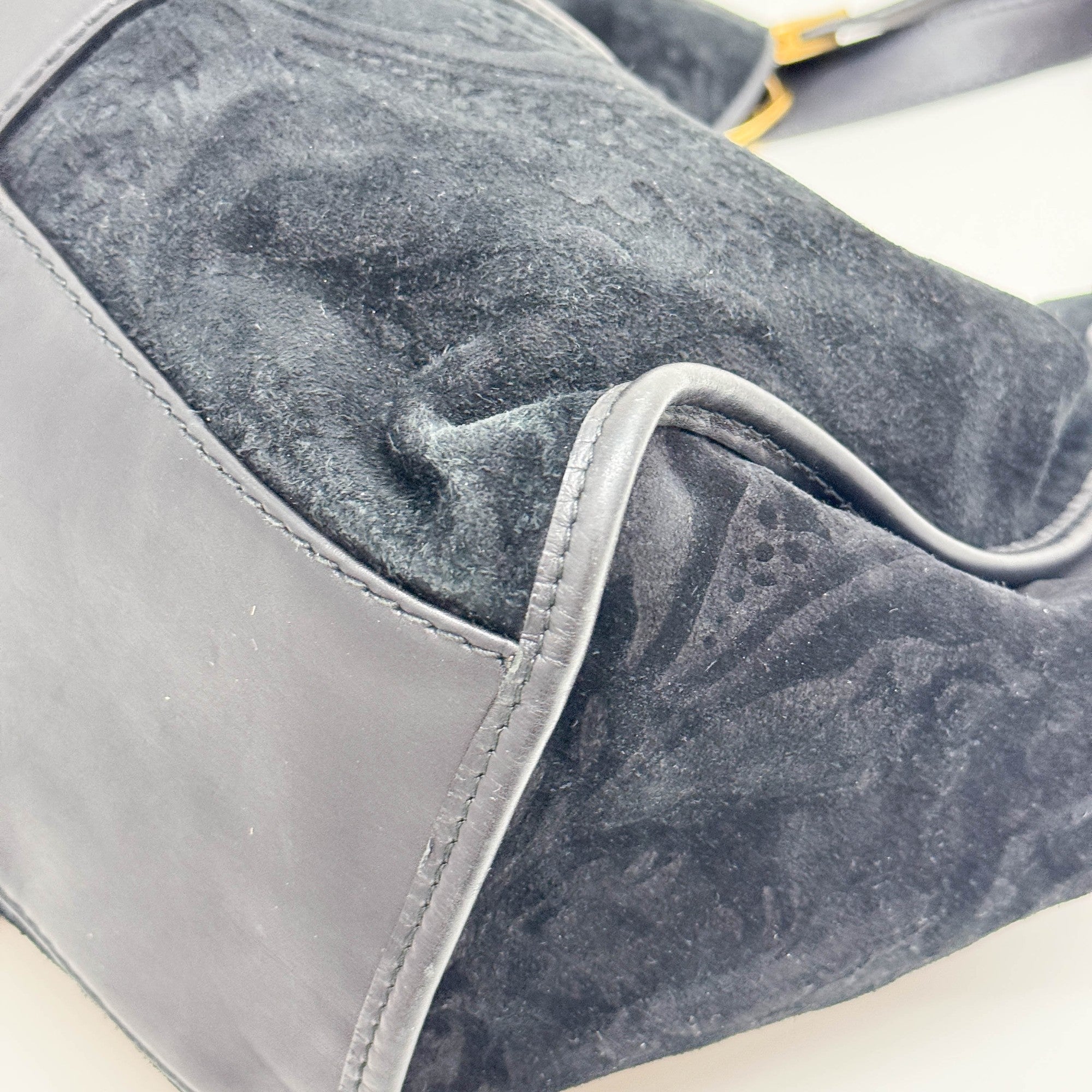 Stirrup in Black Jacquard with Gold Hardware Shoulder Bag