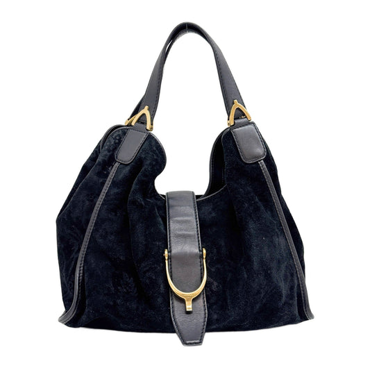Stirrup in Black Jacquard with Gold Hardware Shoulder Bag