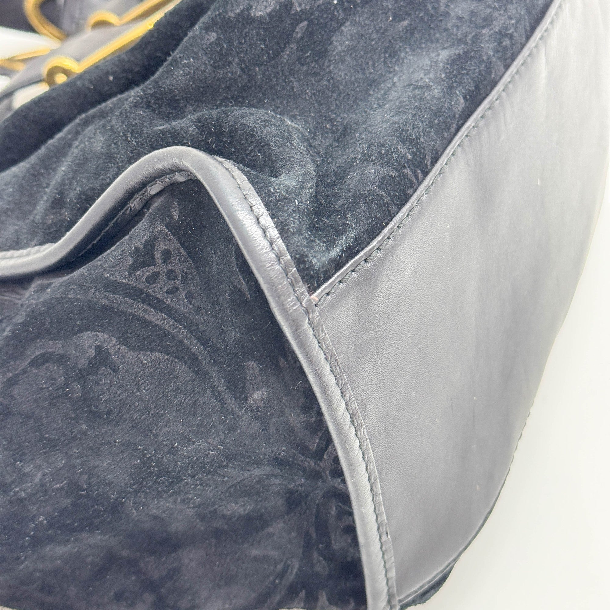 Stirrup in Black Jacquard with Gold Hardware Shoulder Bag