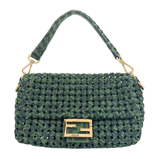 Baguette in Green Jacquard Woven Shoulder Bag