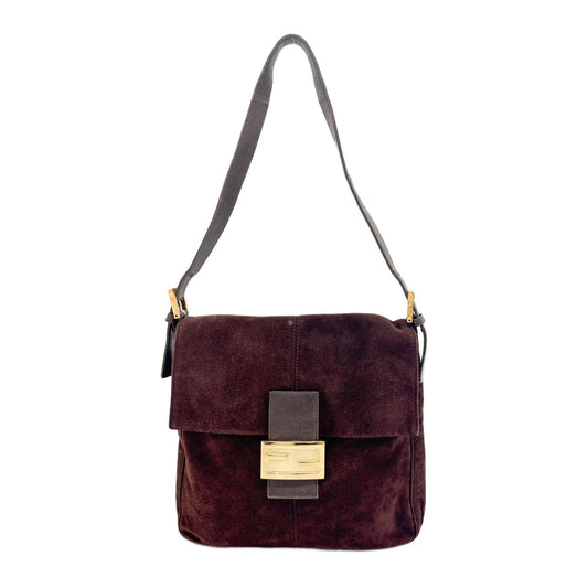 Brown Suede with Gold Buckle Shoulder Bag