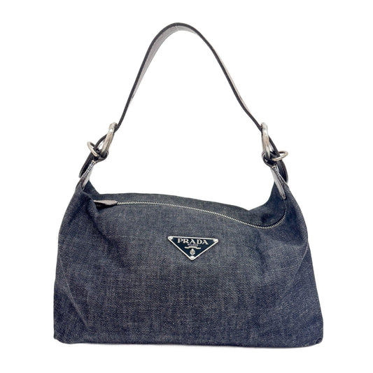 Black Denim with Brown Leather Shoulder Bag