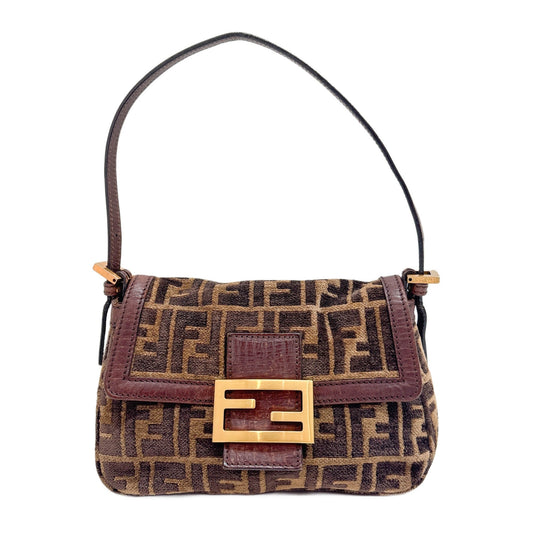 Brown Zucca with Gold Buckle Handle Bag
