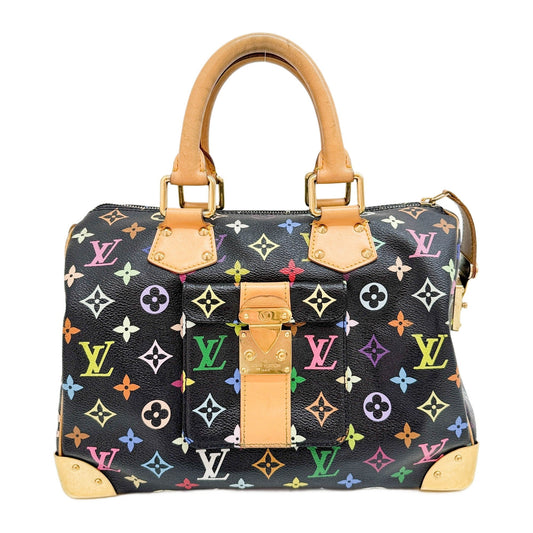 LV x Takashi Murakami Speedy 30 Black Monogram Leather Hand Bag