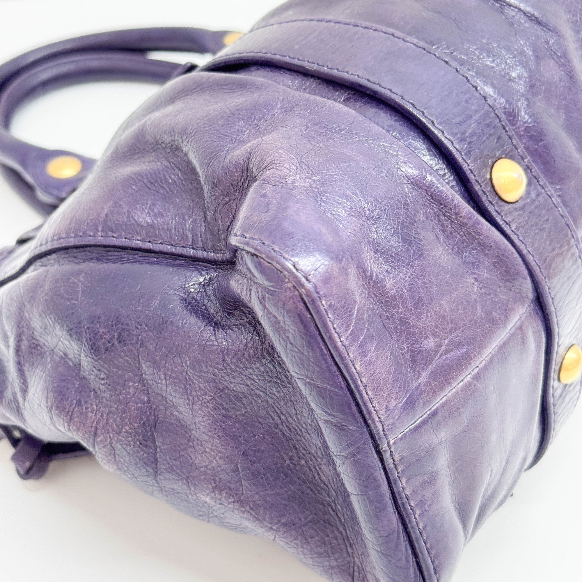 Vitello Purple Leather Two Way Bag
