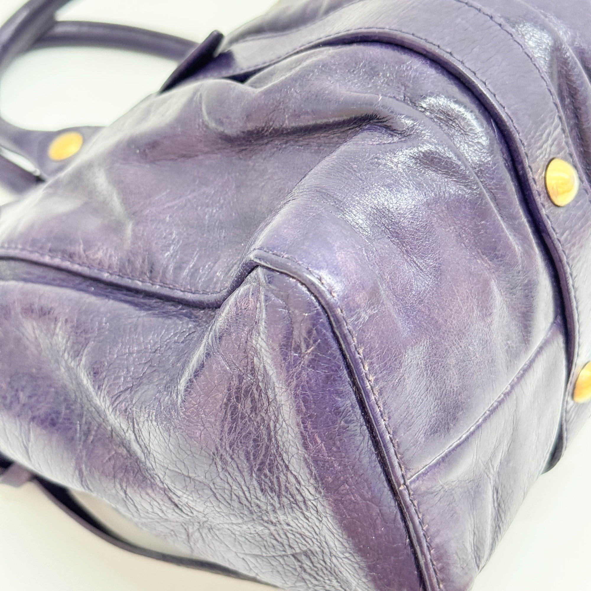 Vitello Purple Leather Two Way Bag