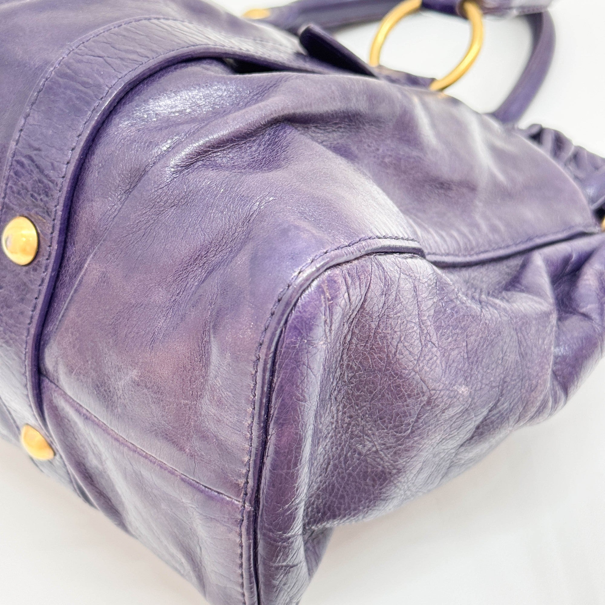 Vitello Purple Leather Two Way Bag