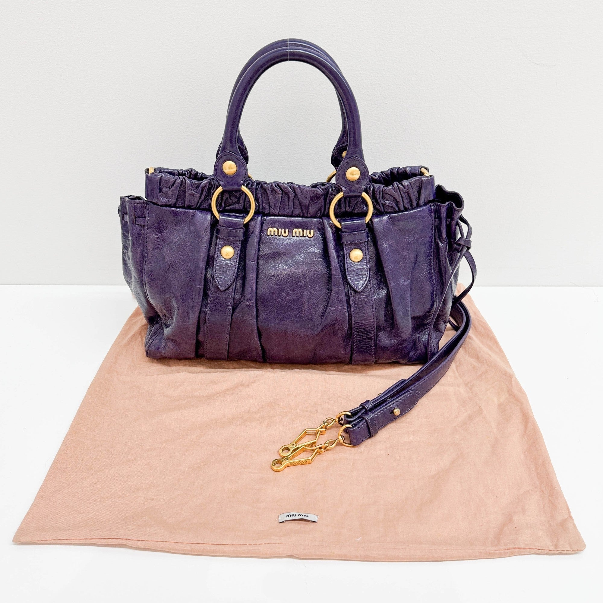 Vitello Purple Leather Two Way Bag
