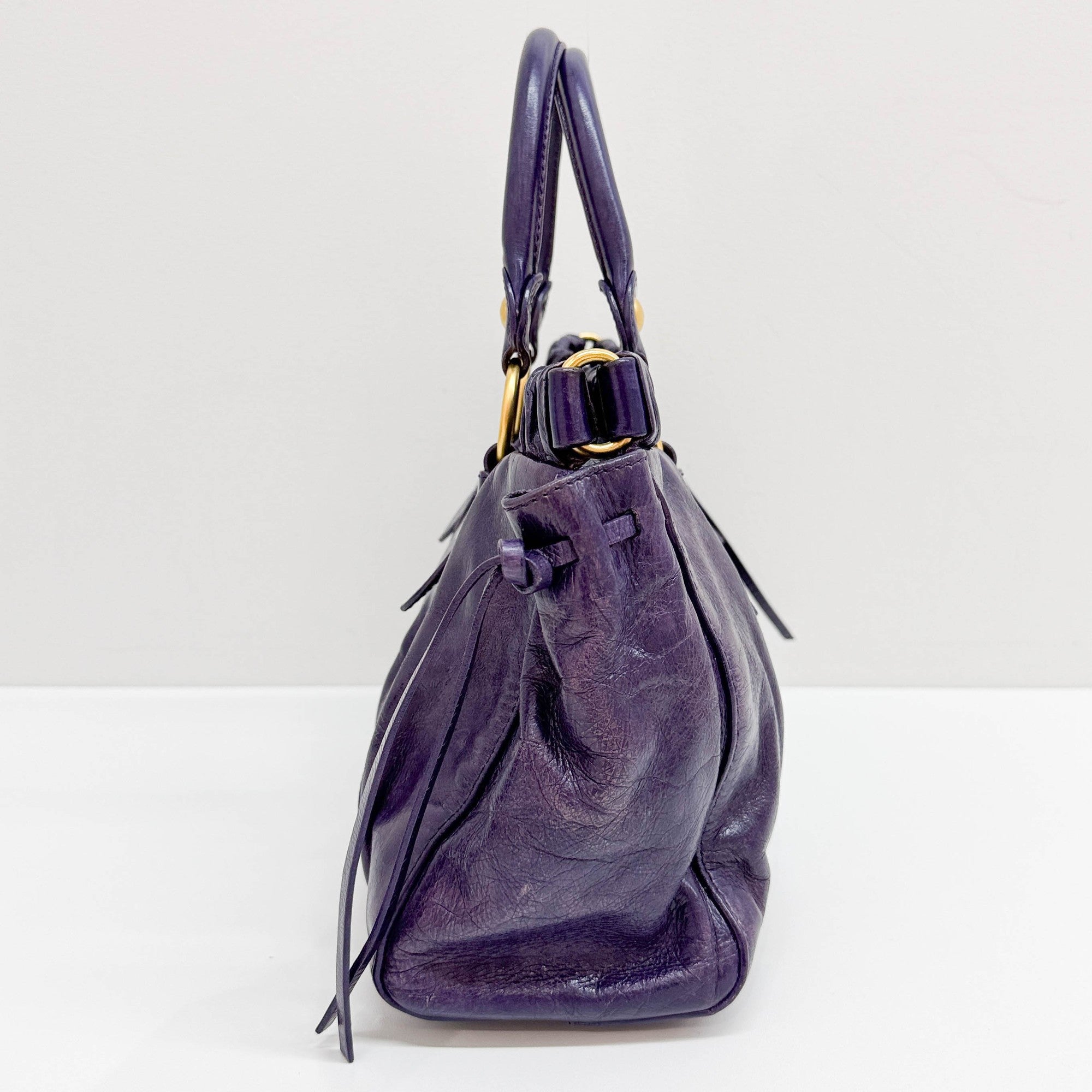 Vitello Purple Leather Two Way Bag