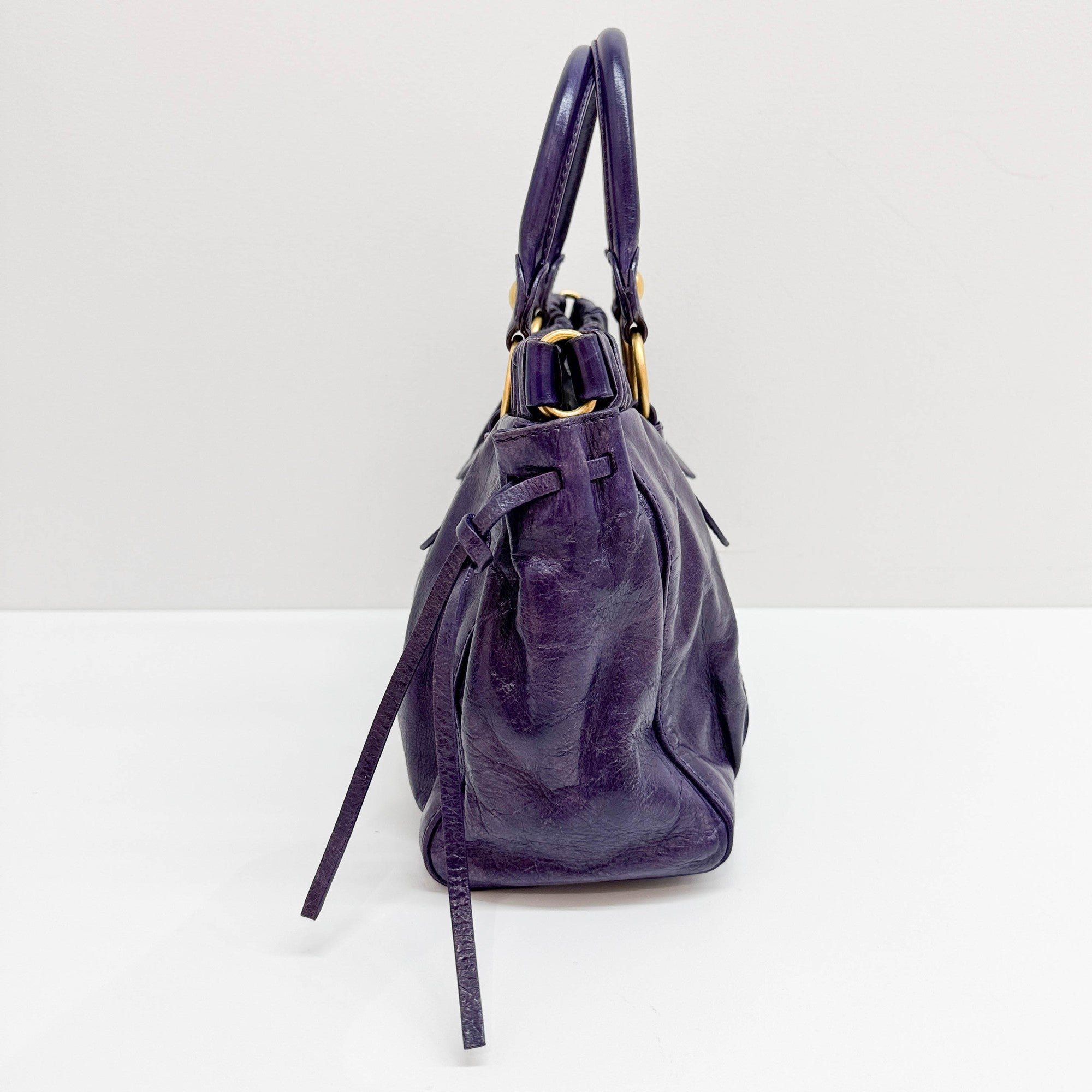 Vitello Purple Leather Two Way Bag