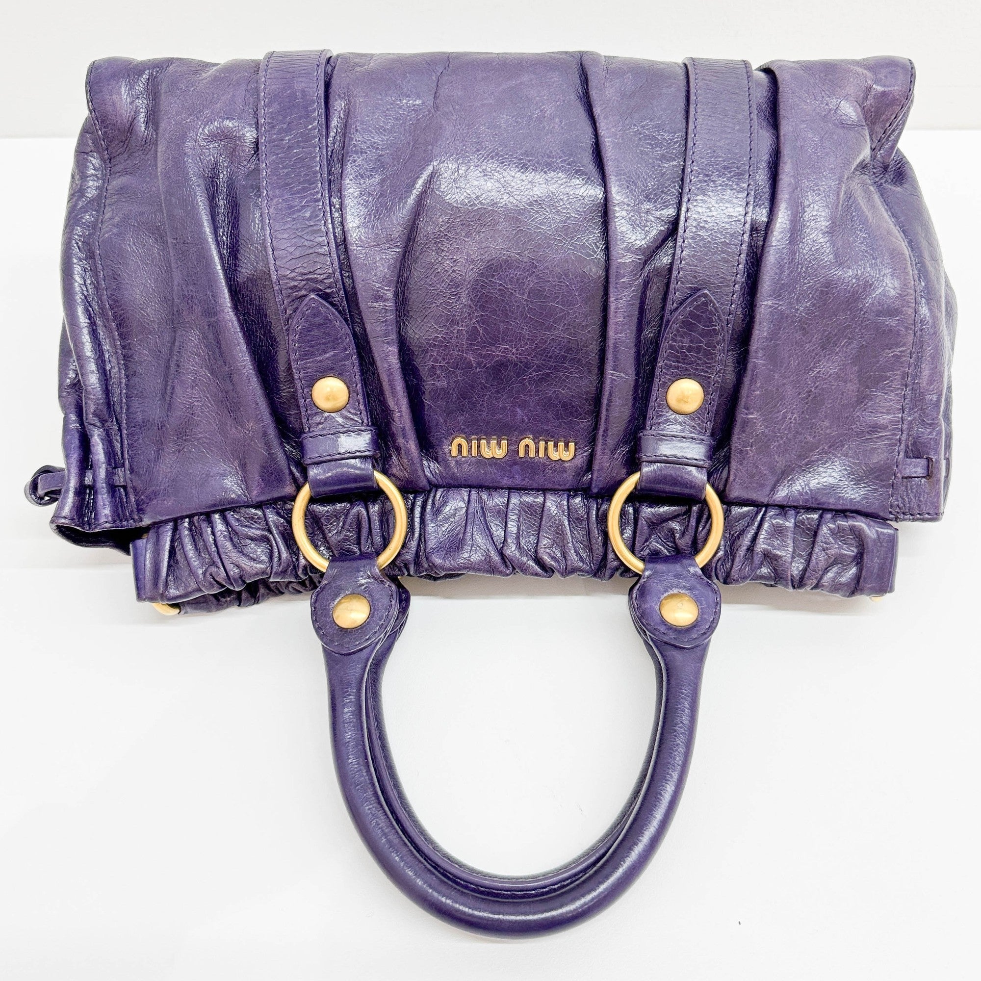 Vitello Purple Leather Two Way Bag