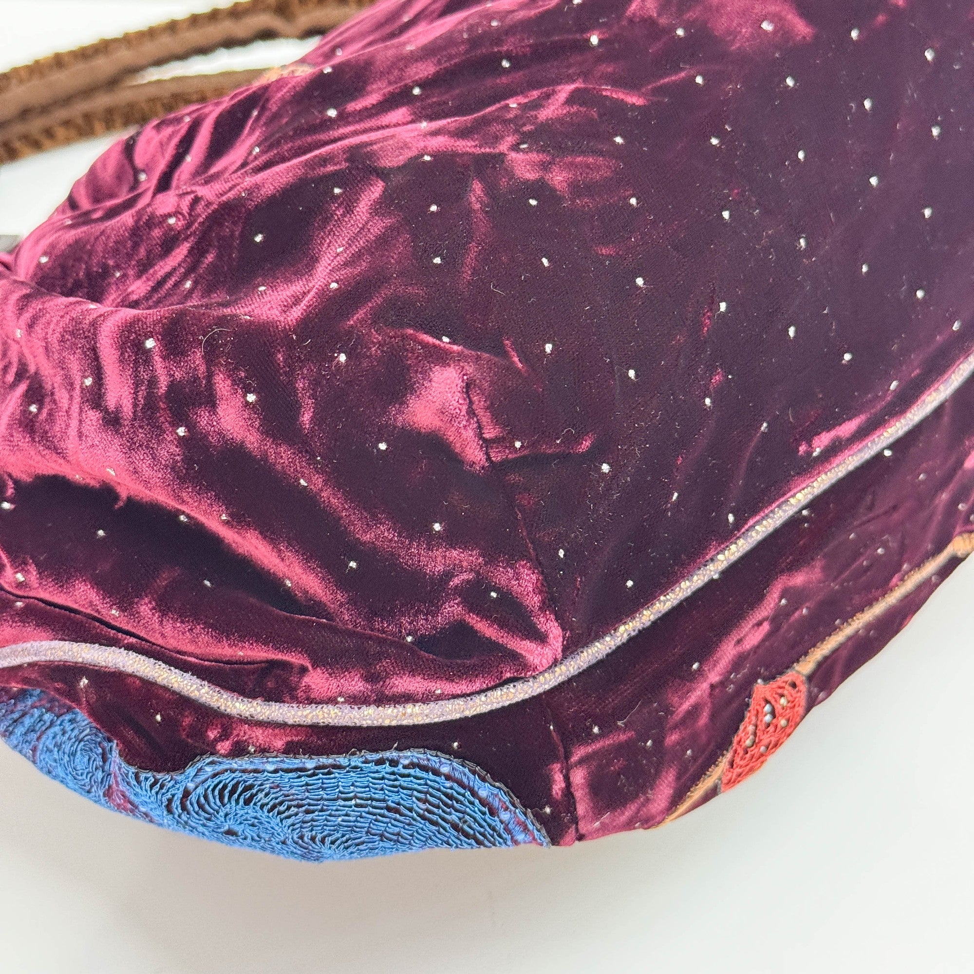 Spy Squirrel Embroidered Bordeaux Velvet Shoulder Bag