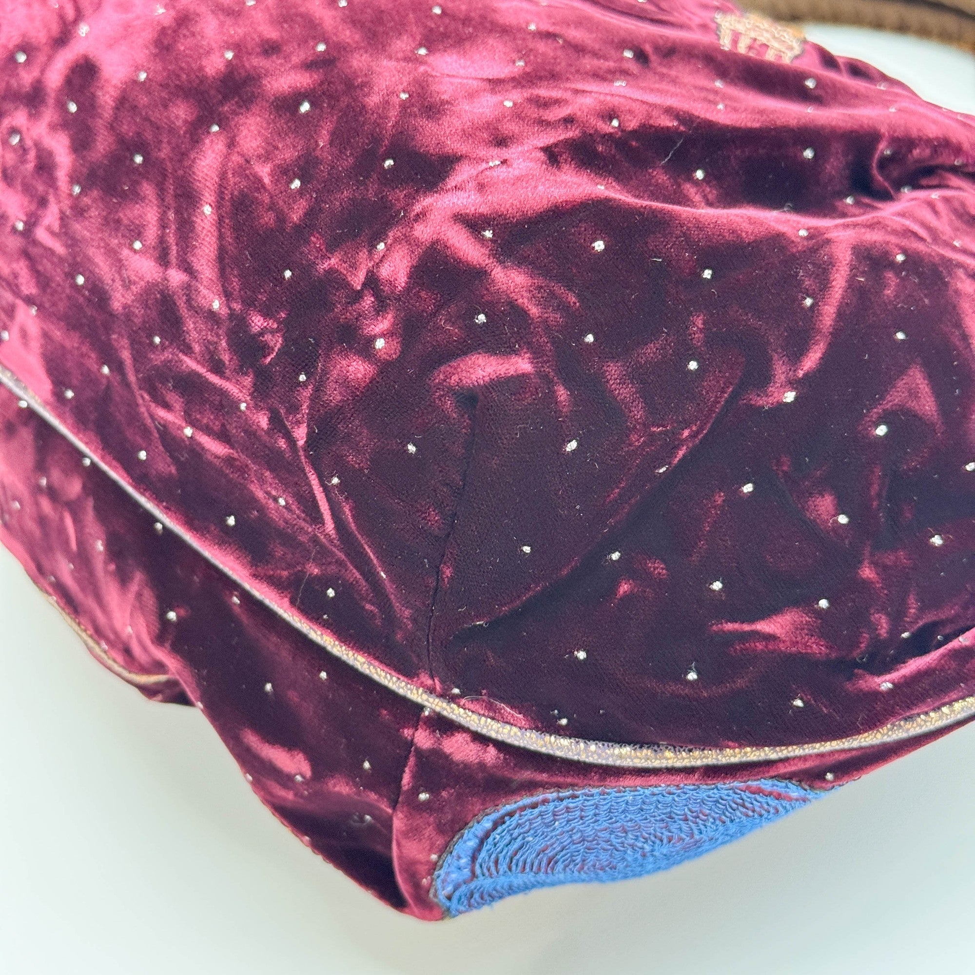 Spy Squirrel Embroidered Bordeaux Velvet Shoulder Bag