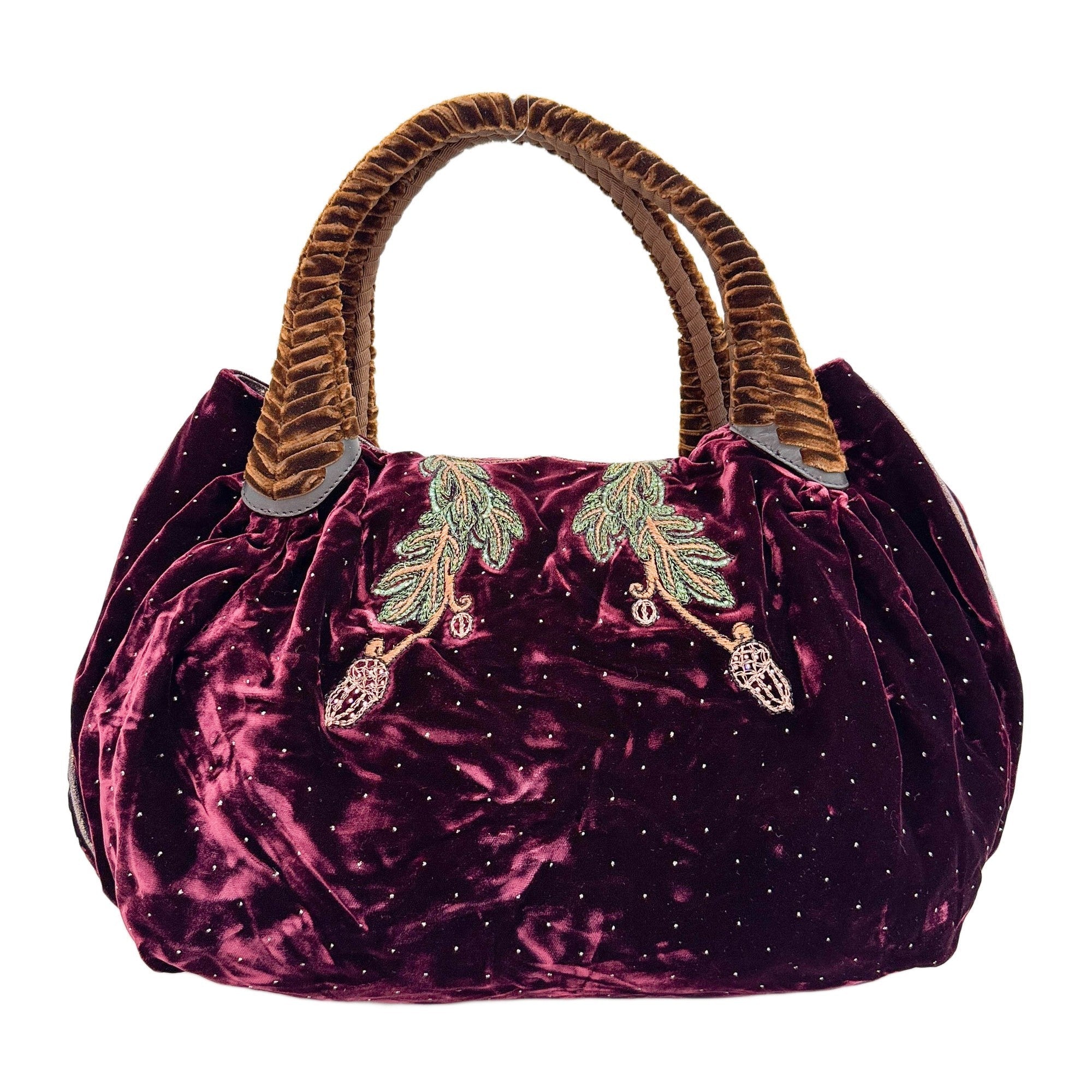 Spy Squirrel Embroidered Bordeaux Velvet Shoulder Bag