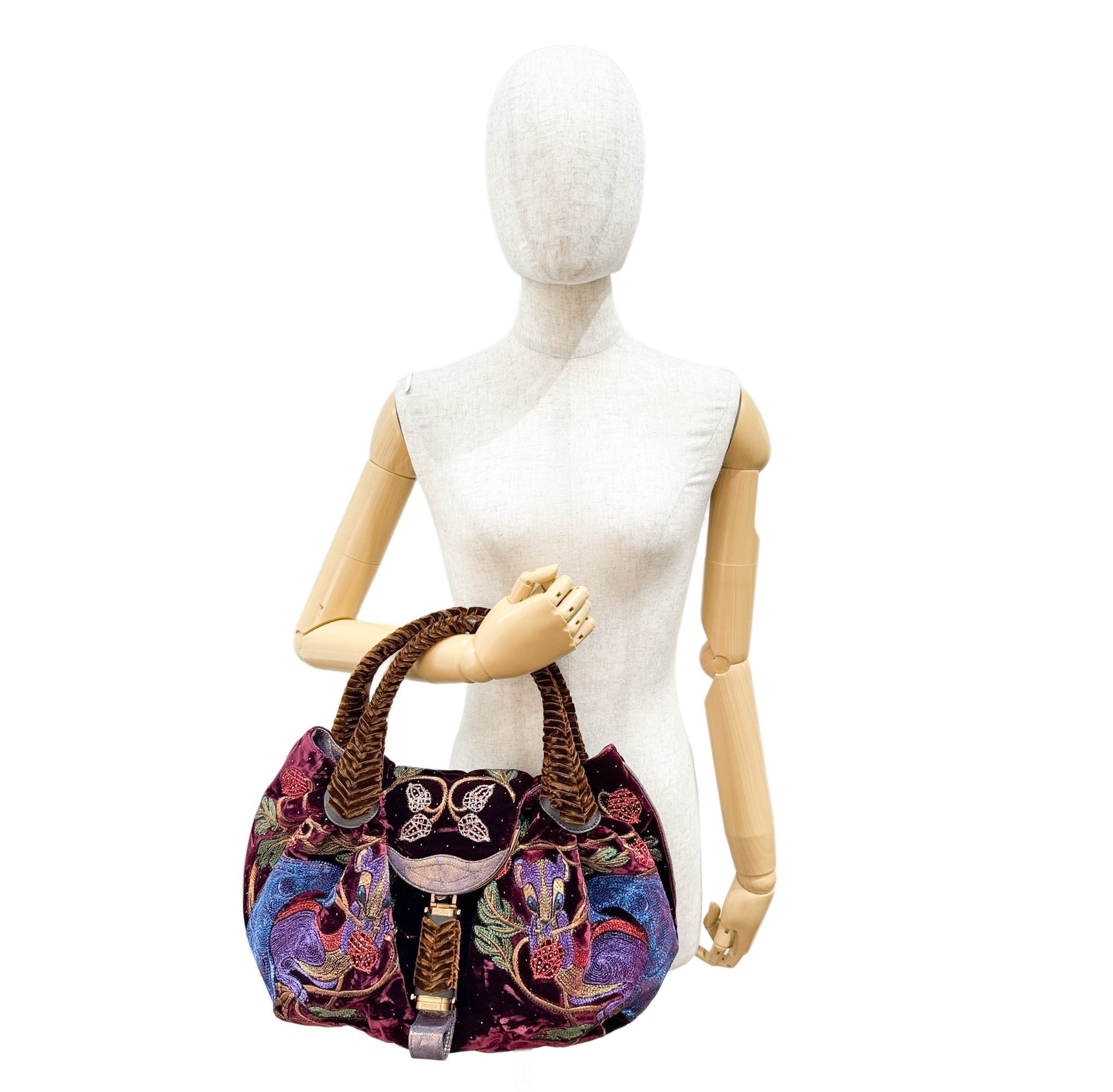Spy Squirrel Embroidered Bordeaux Velvet Shoulder Bag