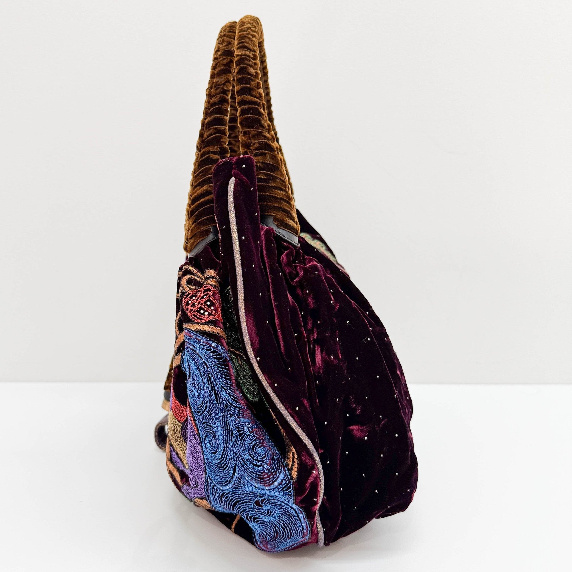 Spy Squirrel Embroidered Bordeaux Velvet Shoulder Bag