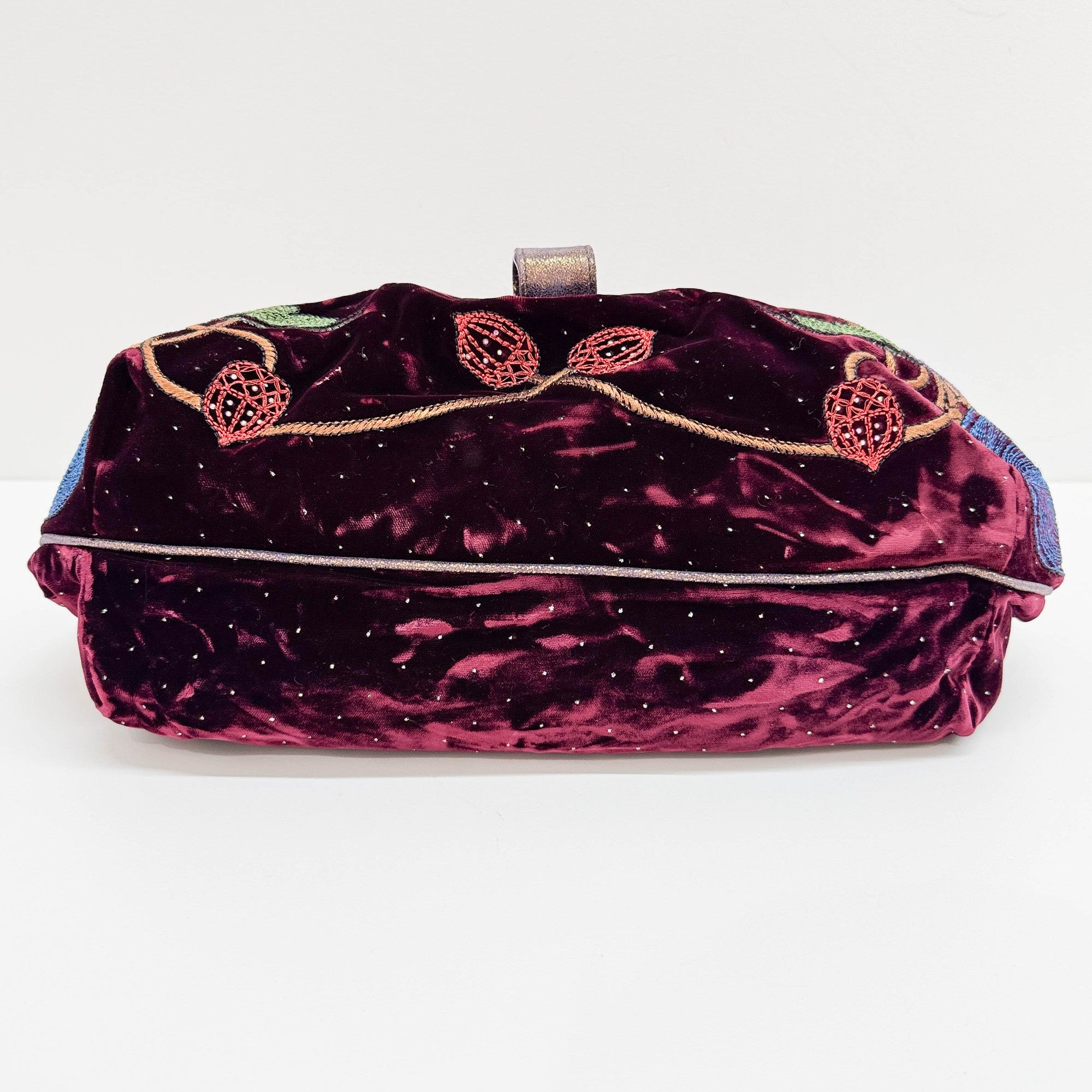 Spy Squirrel Embroidered Bordeaux Velvet Shoulder Bag