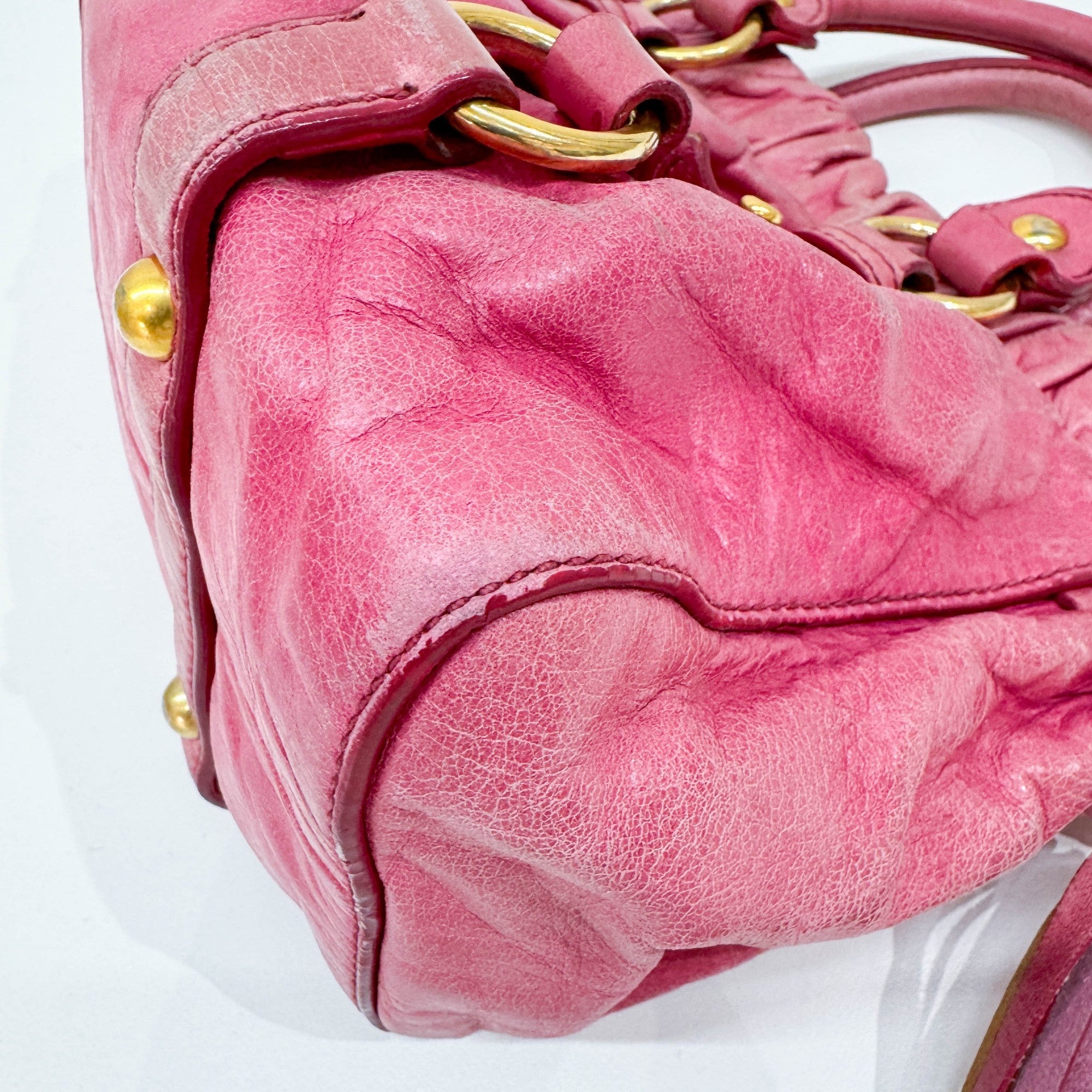 Mini Vitello Pink Leather Two Way Bag