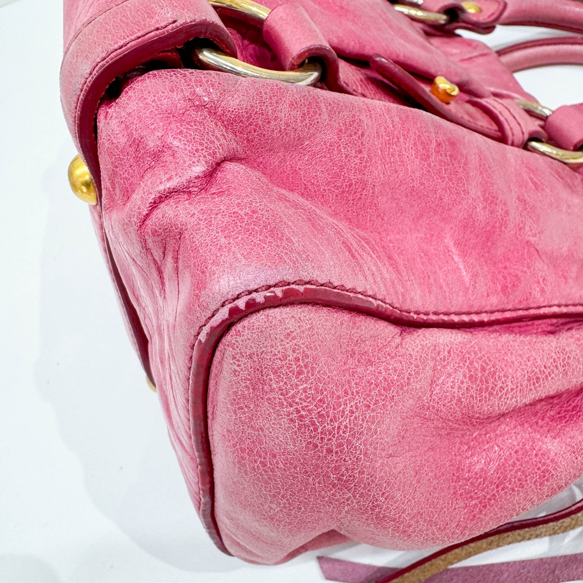 Mini Vitello Pink Leather Two Way Bag