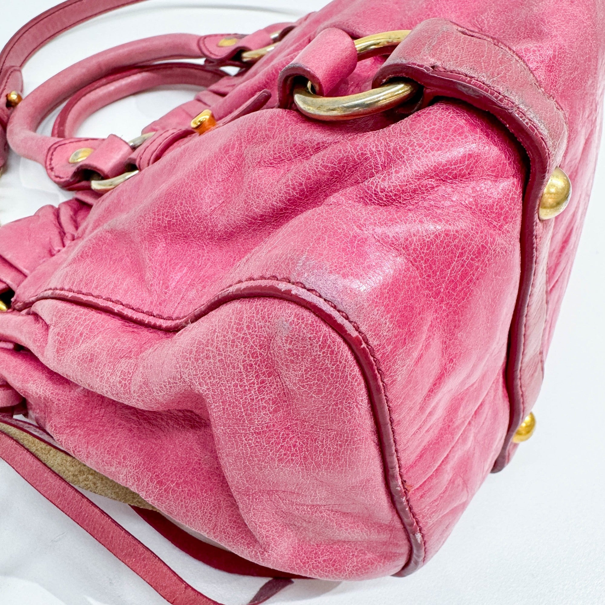 Mini Vitello Pink Leather Two Way Bag