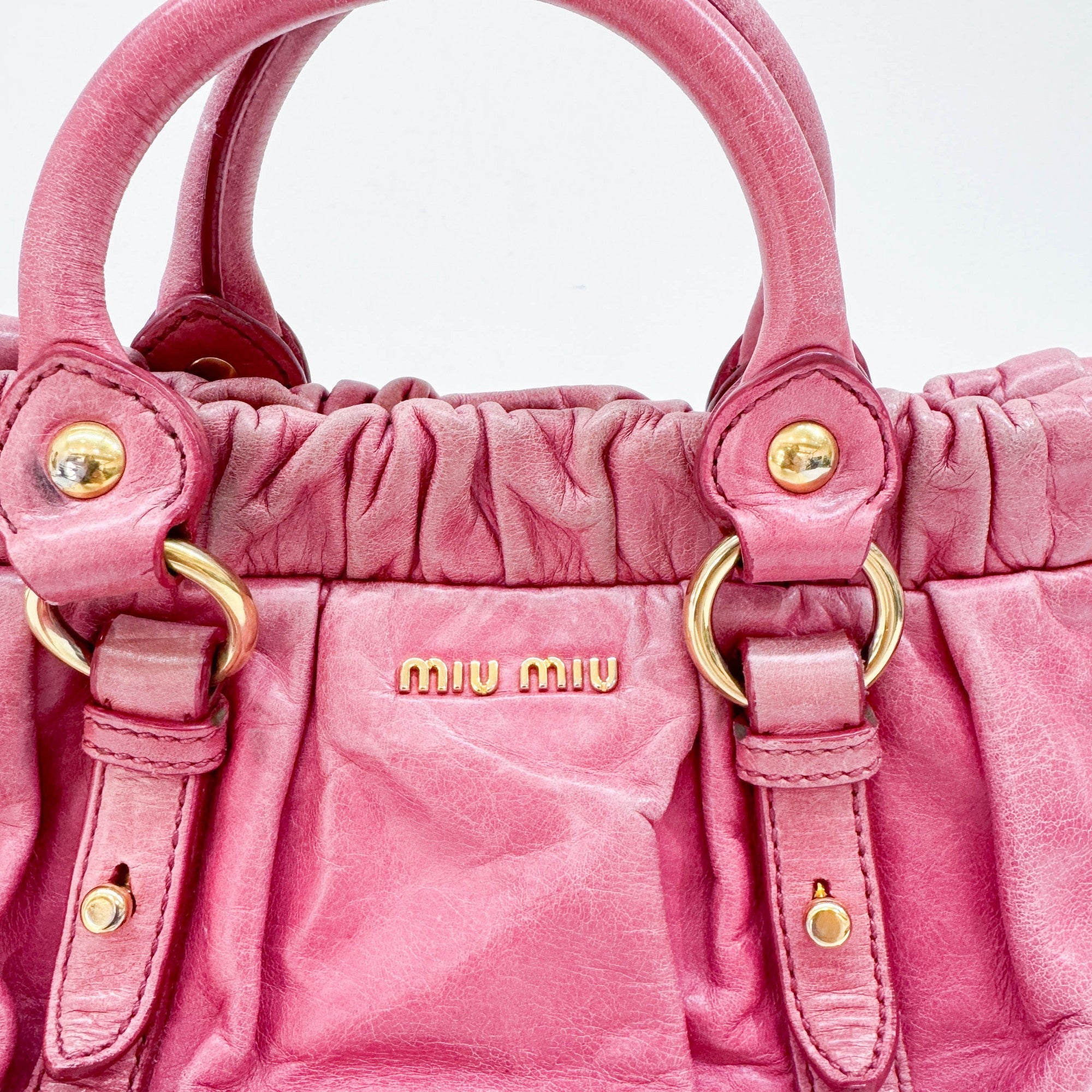 Mini Vitello Pink Leather Two Way Bag