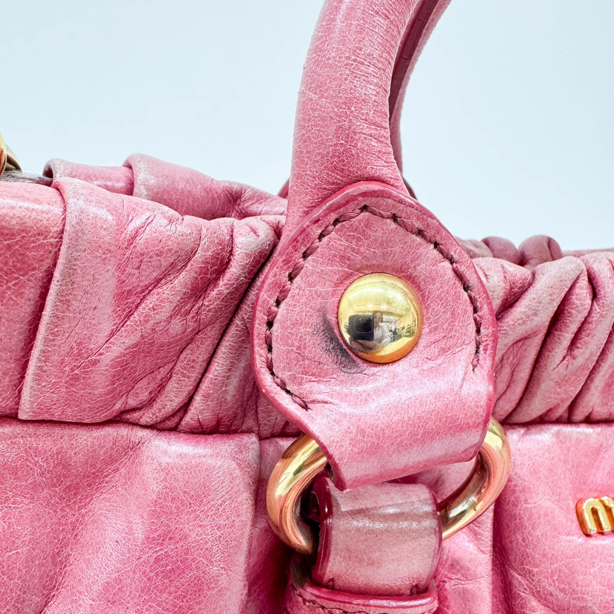 Mini Vitello Pink Leather Two Way Bag