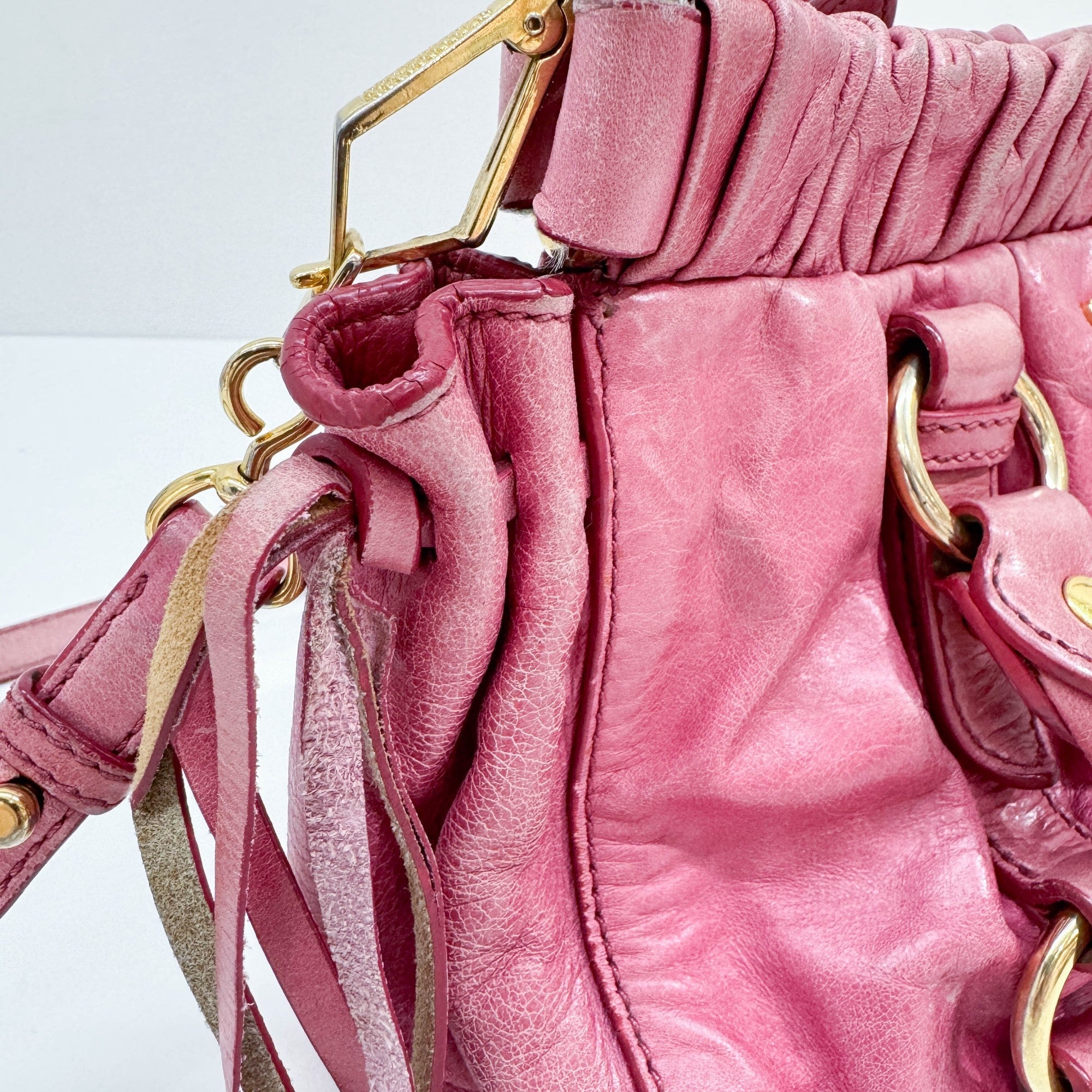 Mini Vitello Pink Leather Two Way Bag