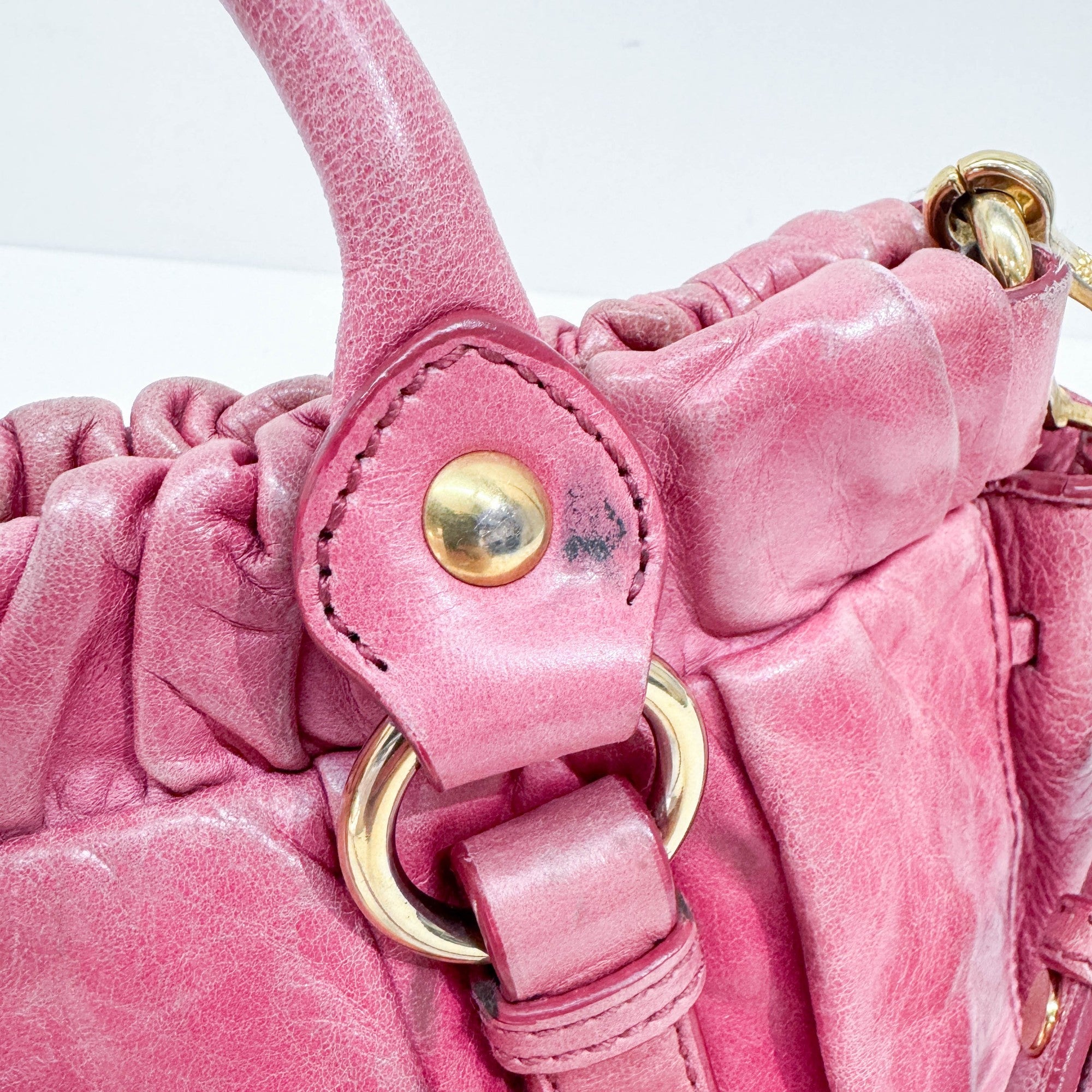 Mini Vitello Pink Leather Two Way Bag