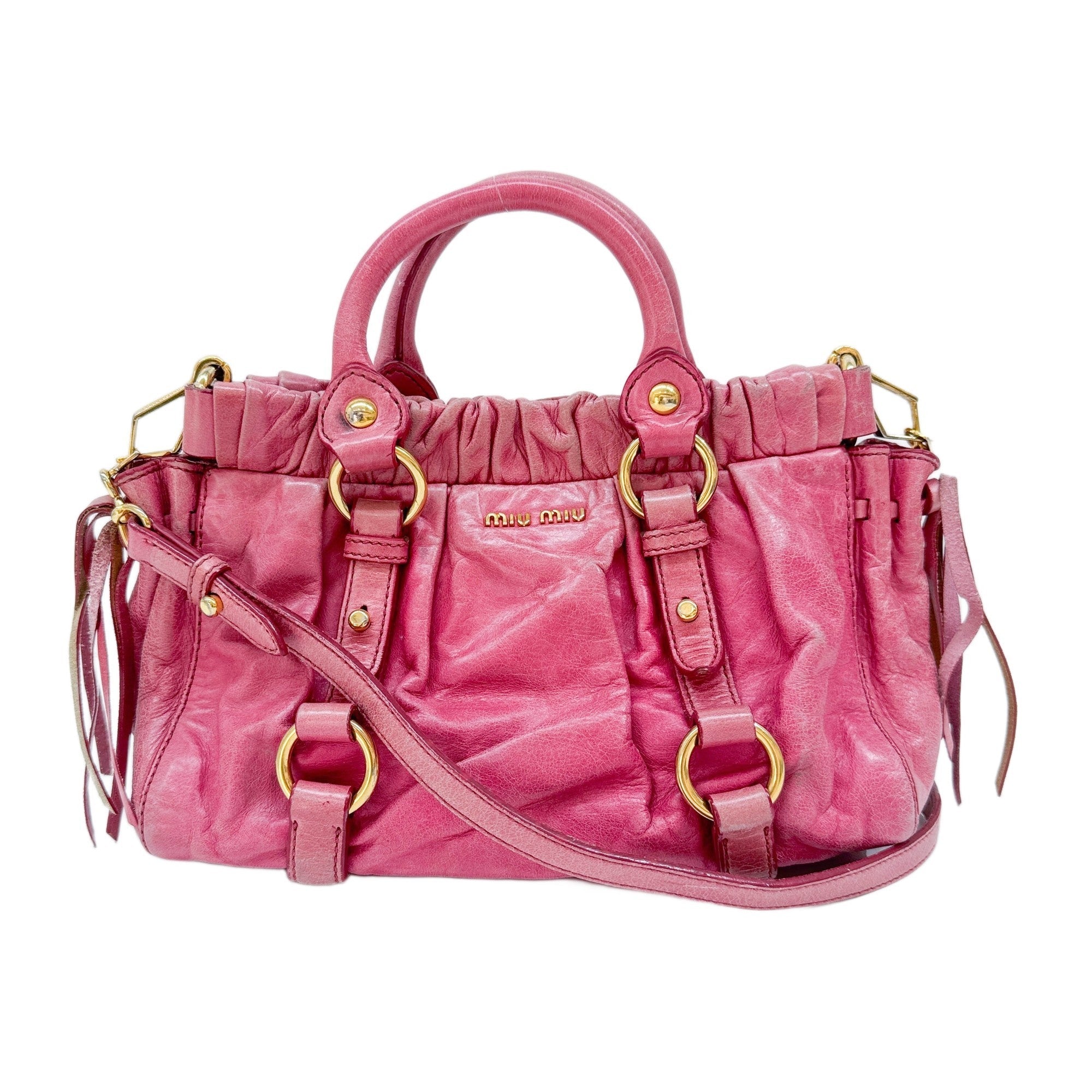 Mini Vitello Pink Leather Two Way Bag