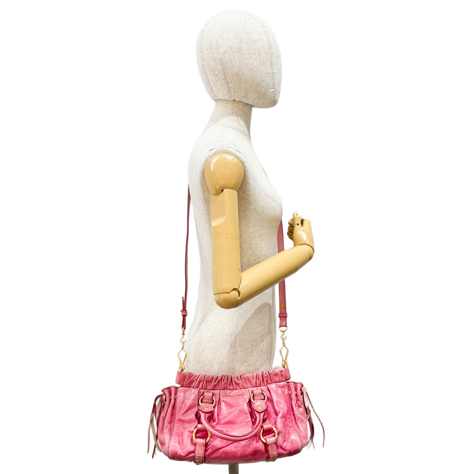 Mini Vitello Pink Leather Two Way Bag