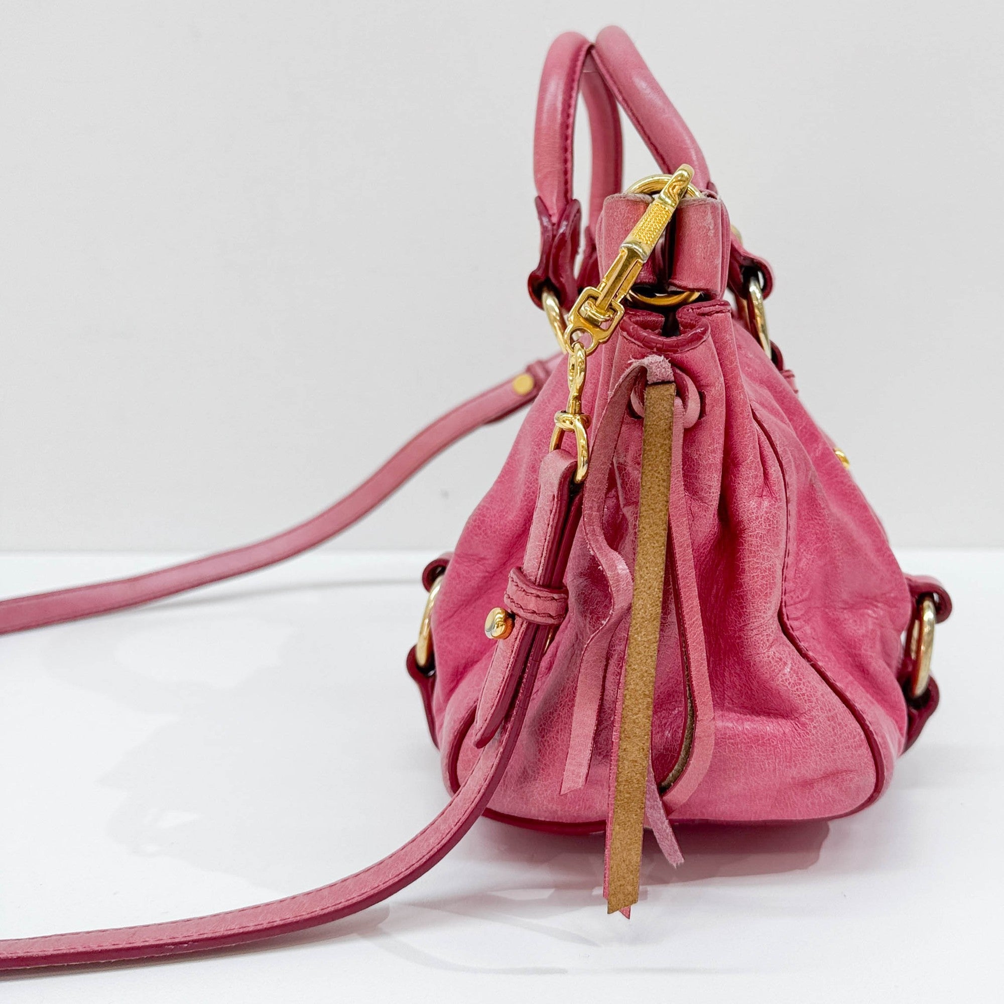 Mini Vitello Pink Leather Two Way Bag