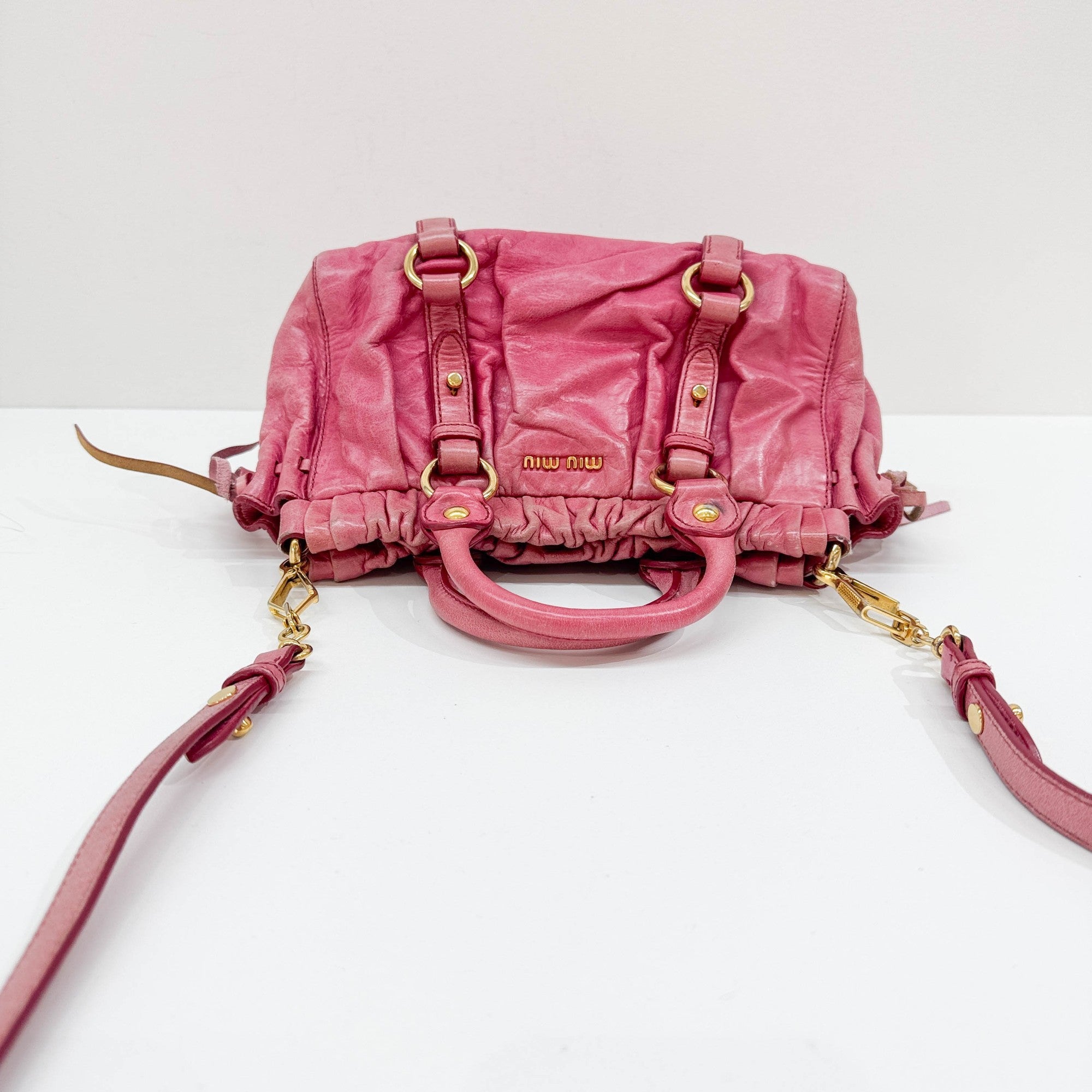 Mini Vitello Pink Leather Two Way Bag