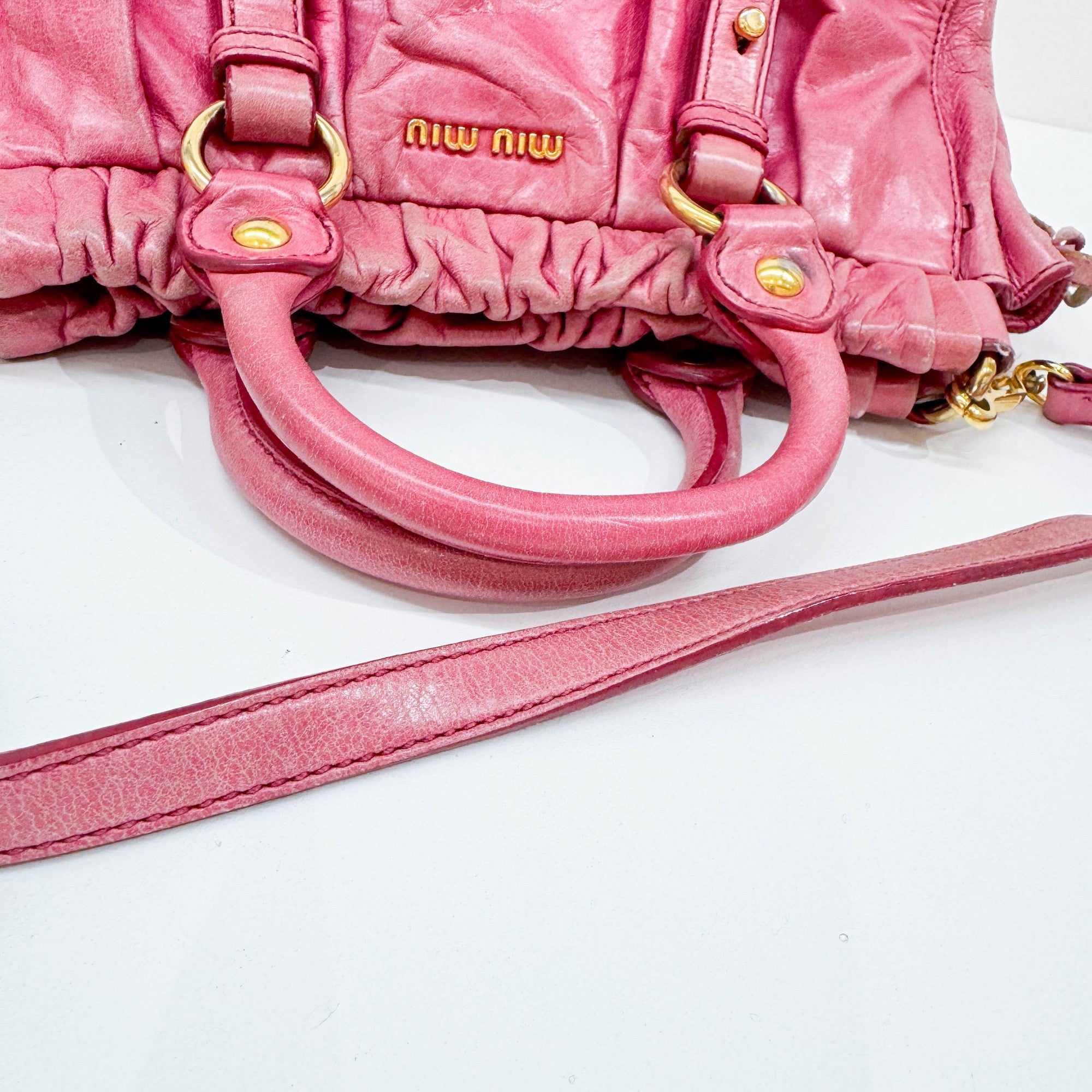 Mini Vitello Pink Leather Two Way Bag