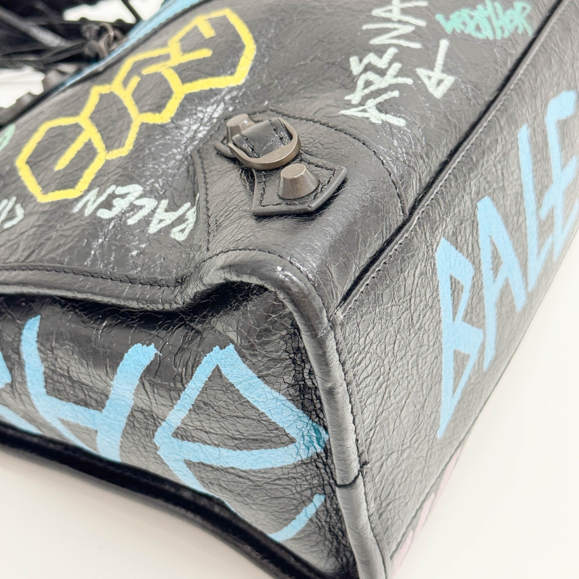 The City Graffiti Black Leather Two Way Bag