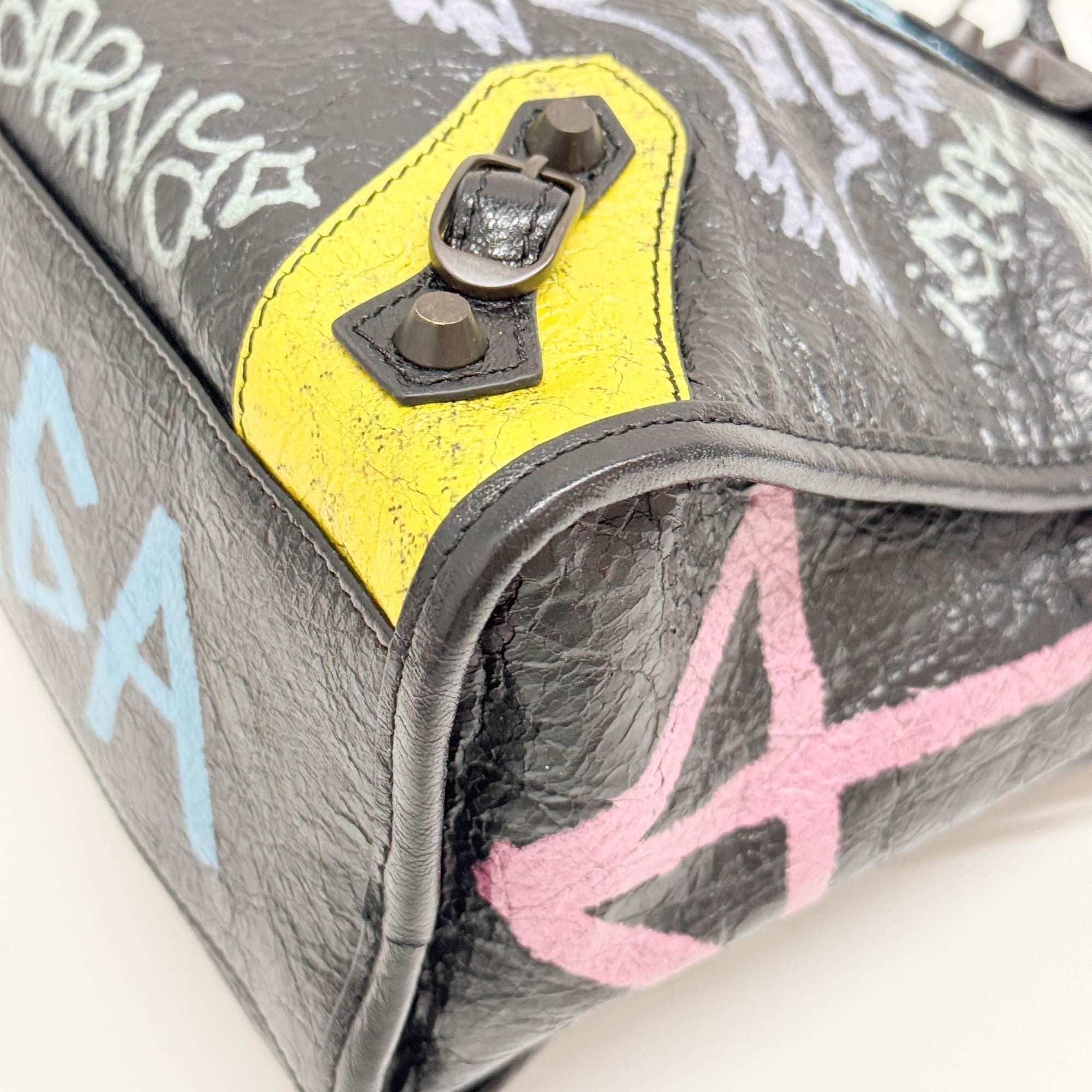 The City Graffiti Black Leather Two Way Bag