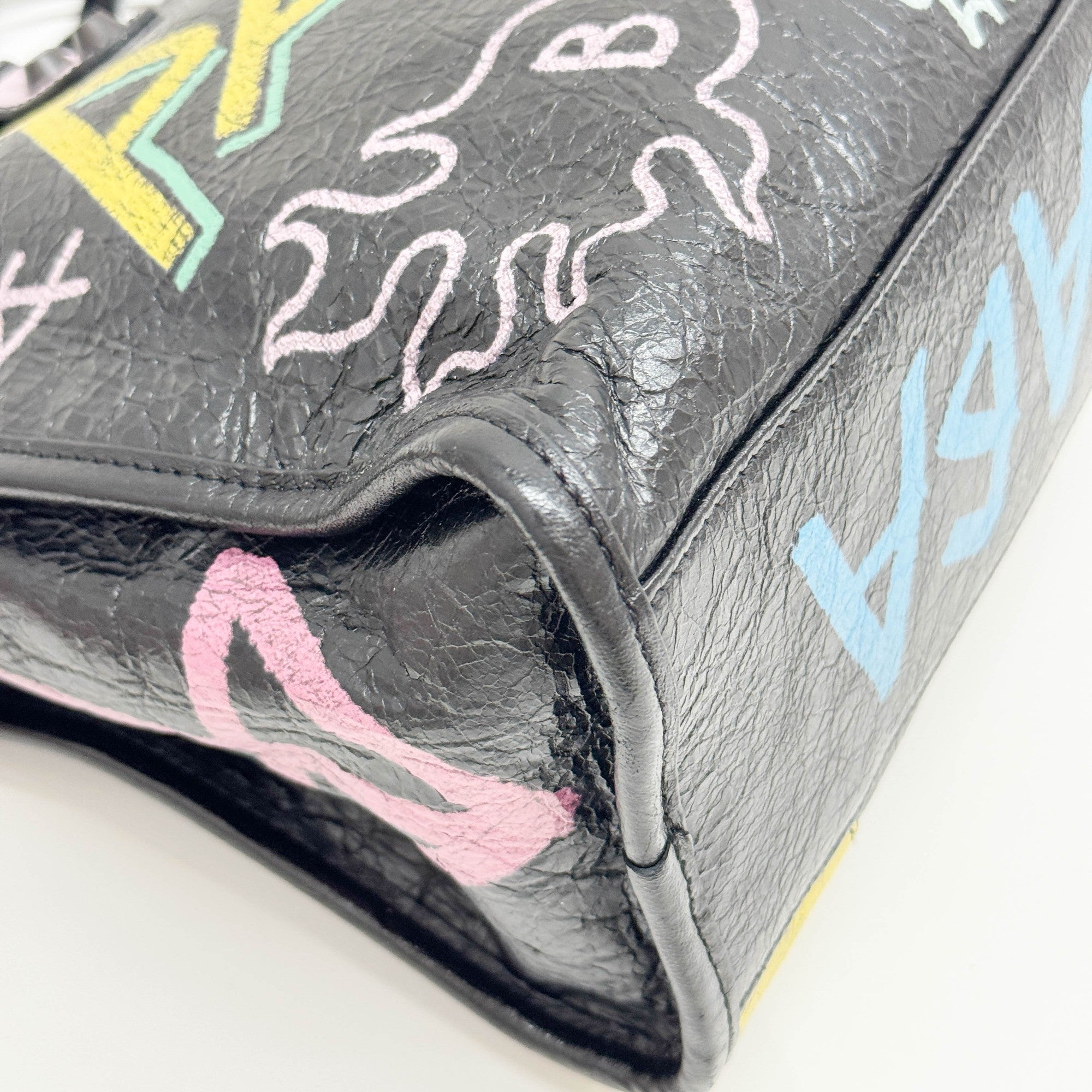 The City Graffiti Black Leather Two Way Bag