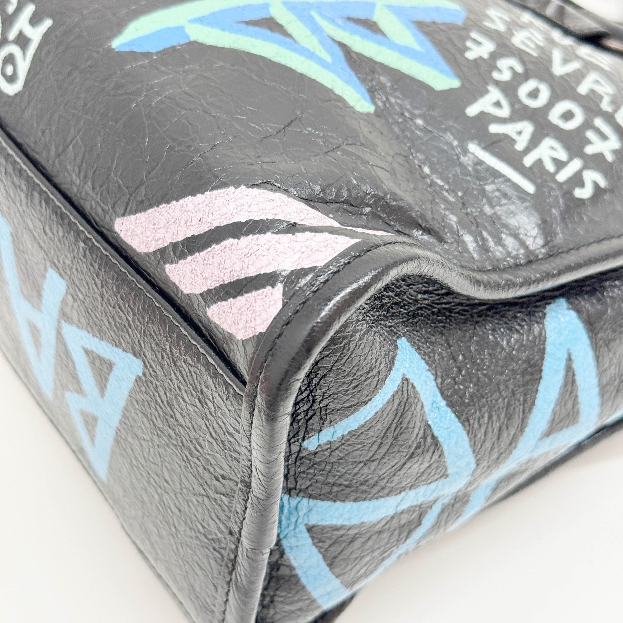 The City Graffiti Black Leather Two Way Bag