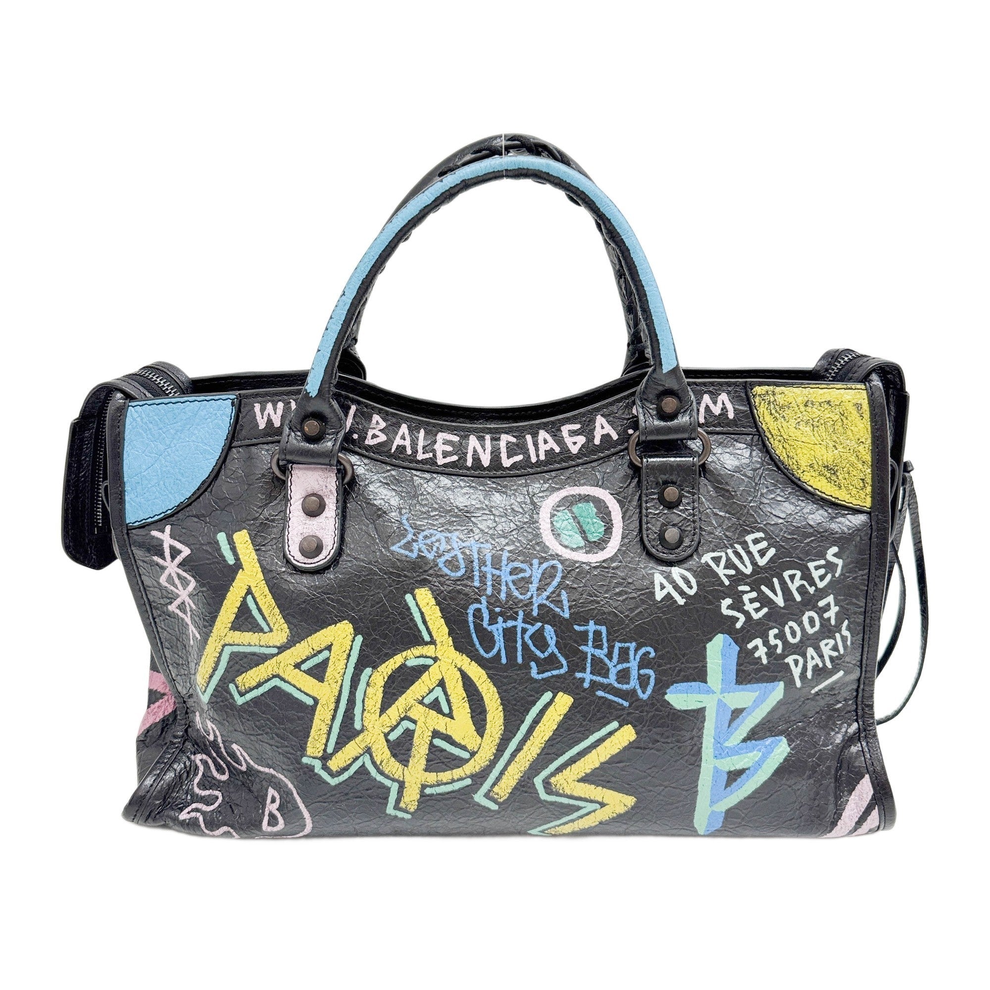 The City Graffiti Black Leather Two Way Bag