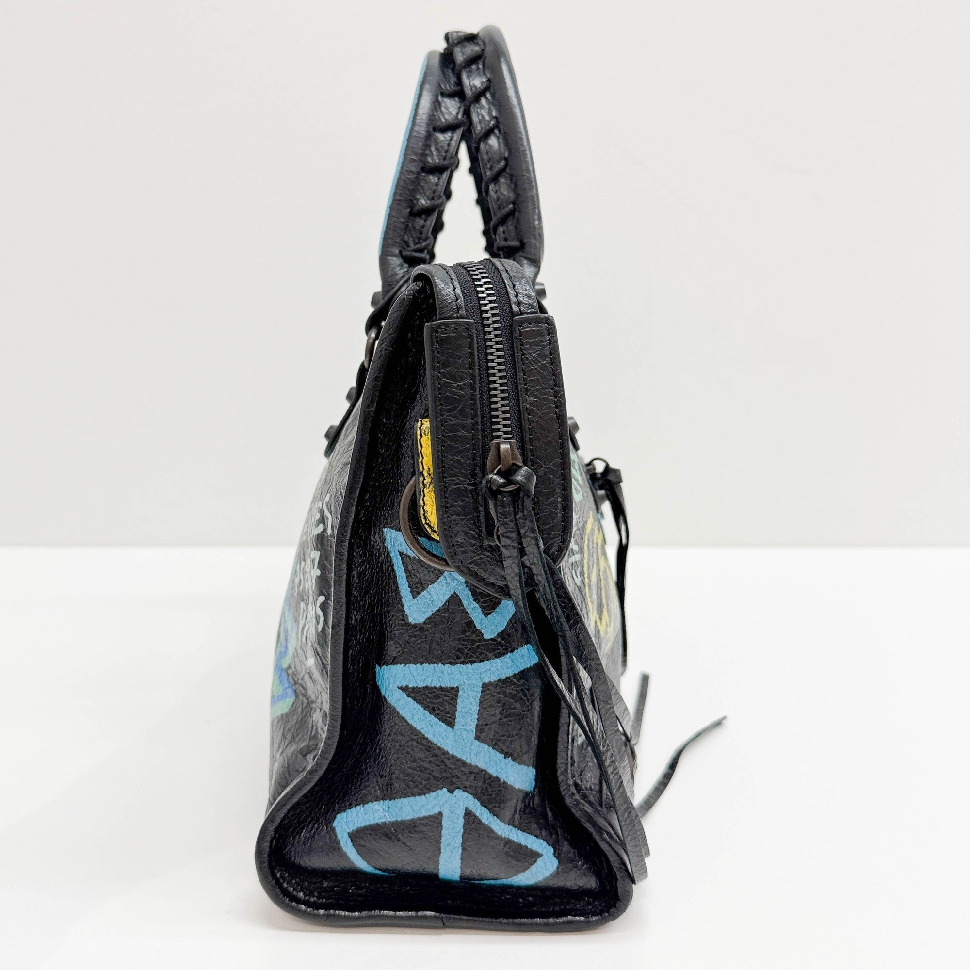 The City Graffiti Black Leather Two Way Bag
