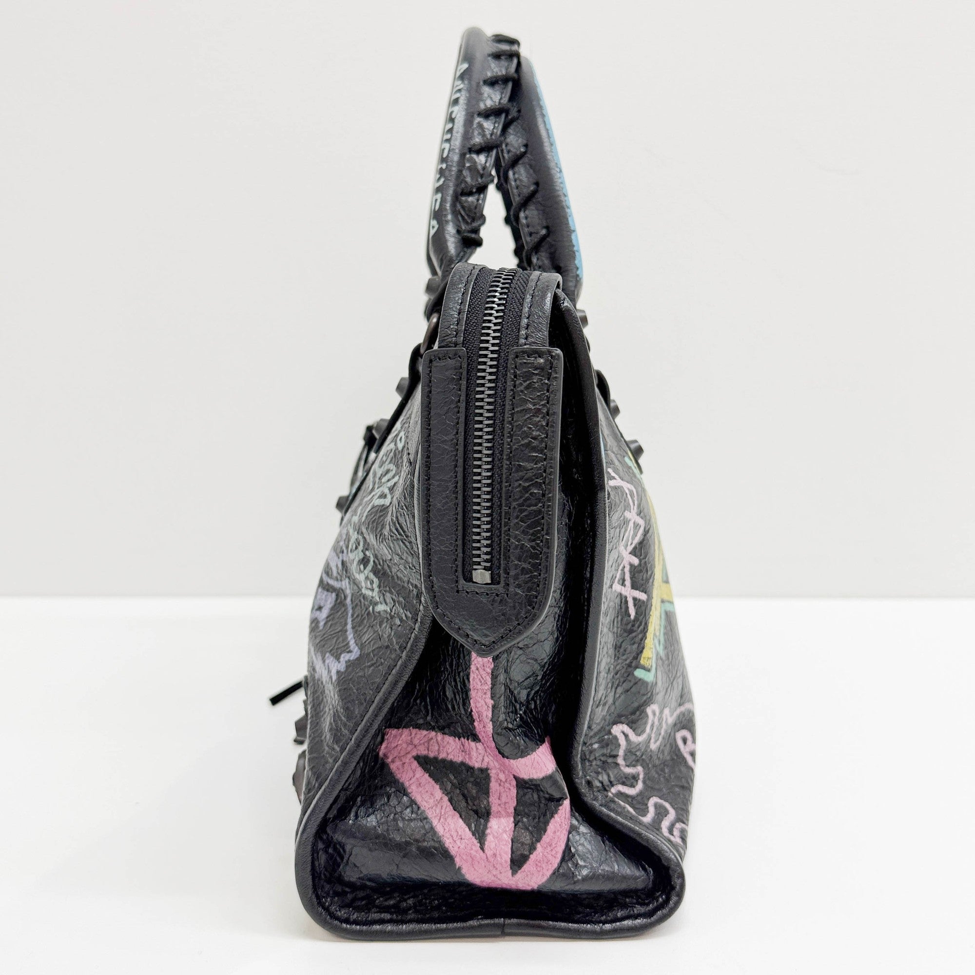 The City Graffiti Black Leather Two Way Bag