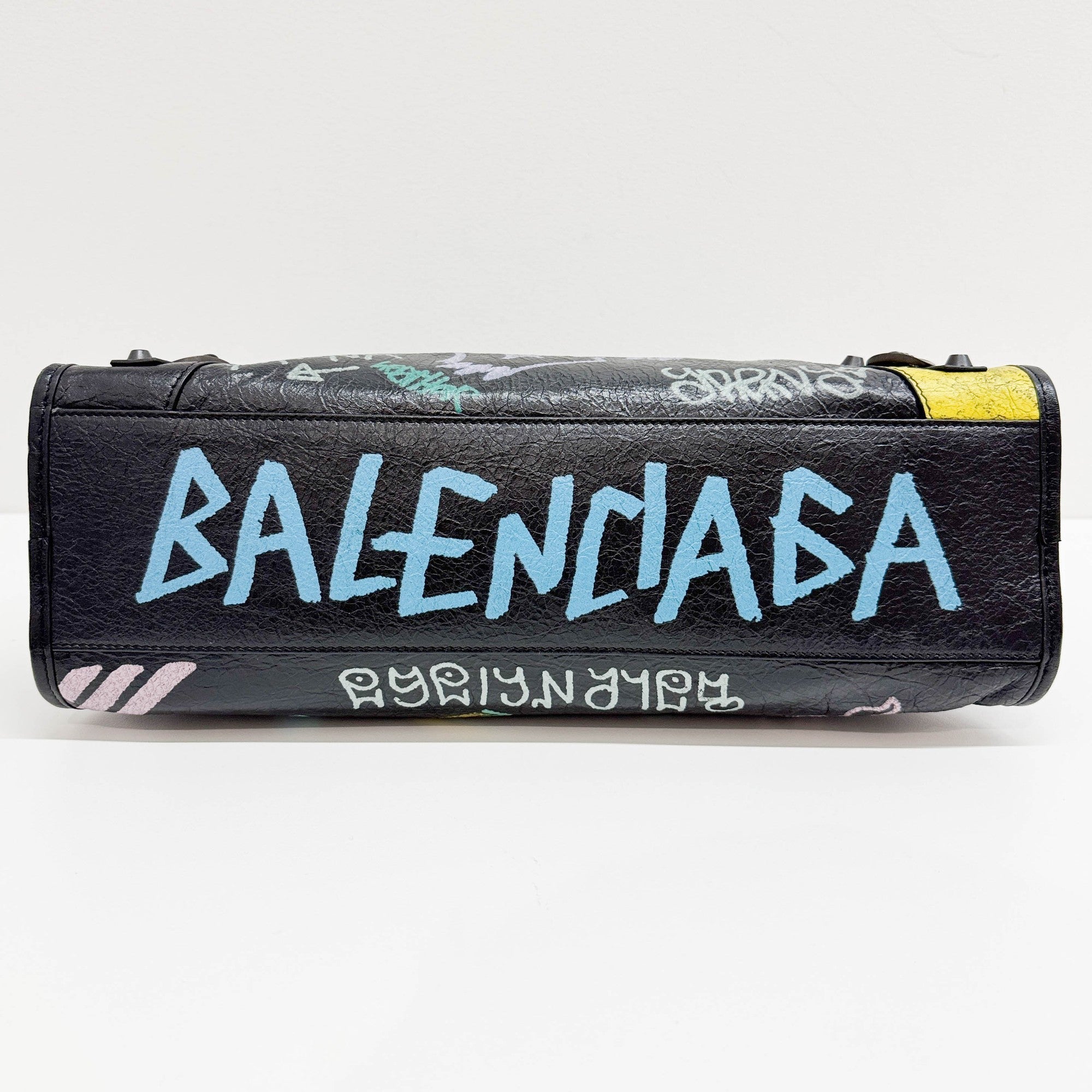 The City Graffiti Black Leather Two Way Bag