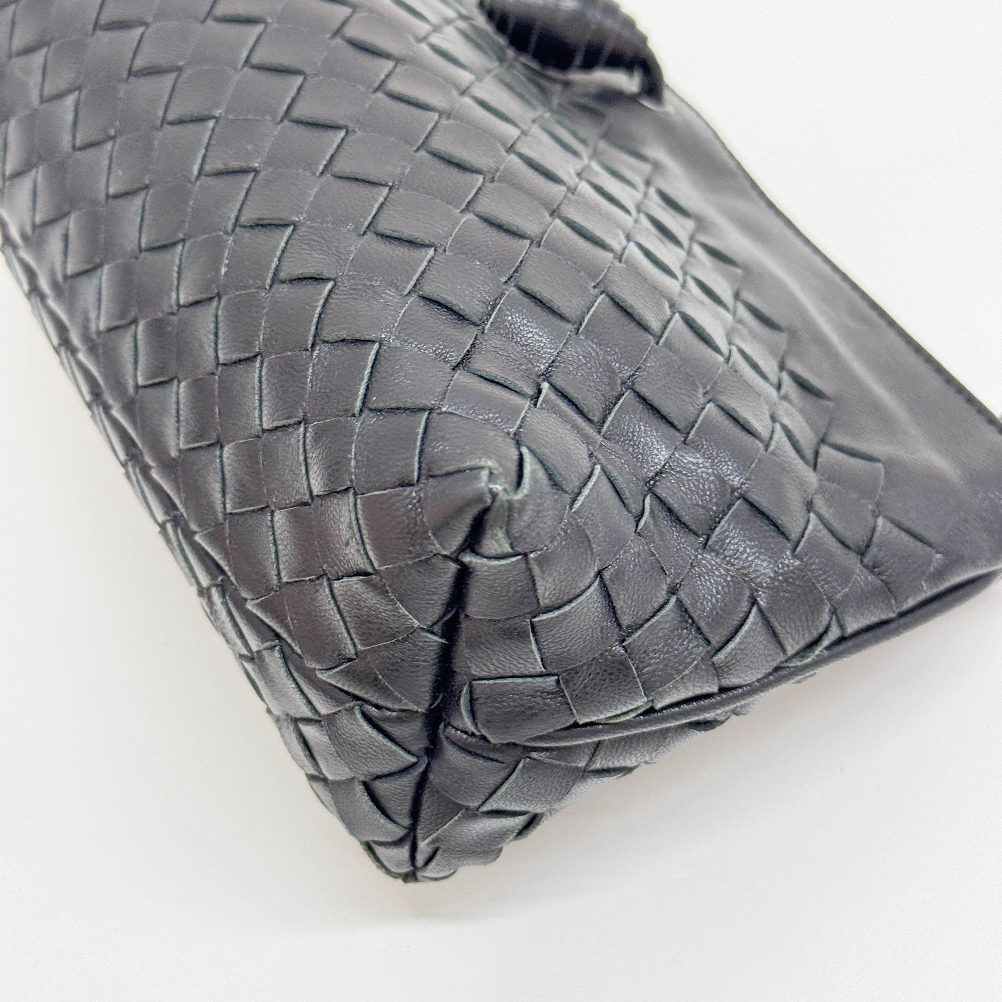 Intrecciato Black Leather Shoulder Bag